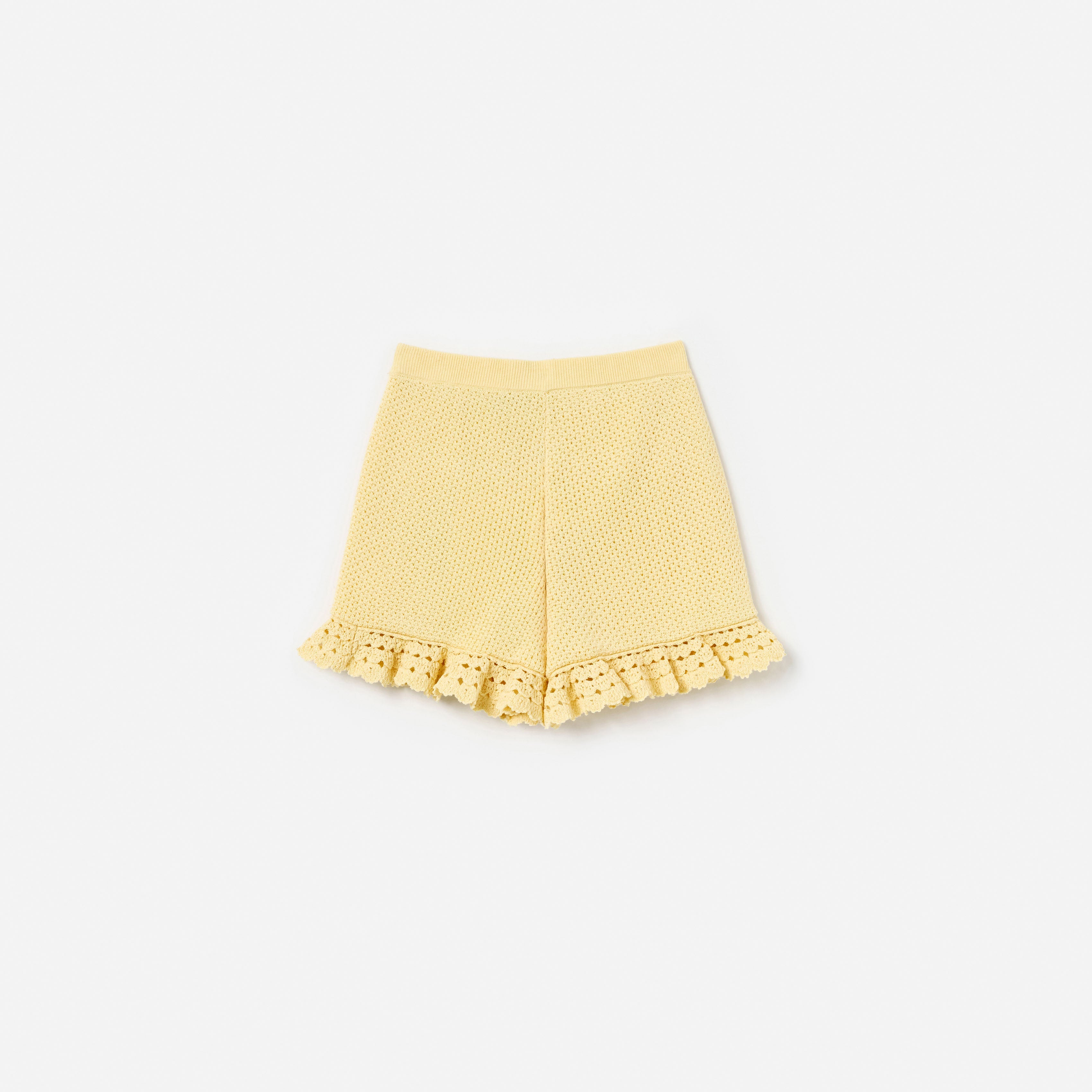 Yellow Pointelle Knit Shorts