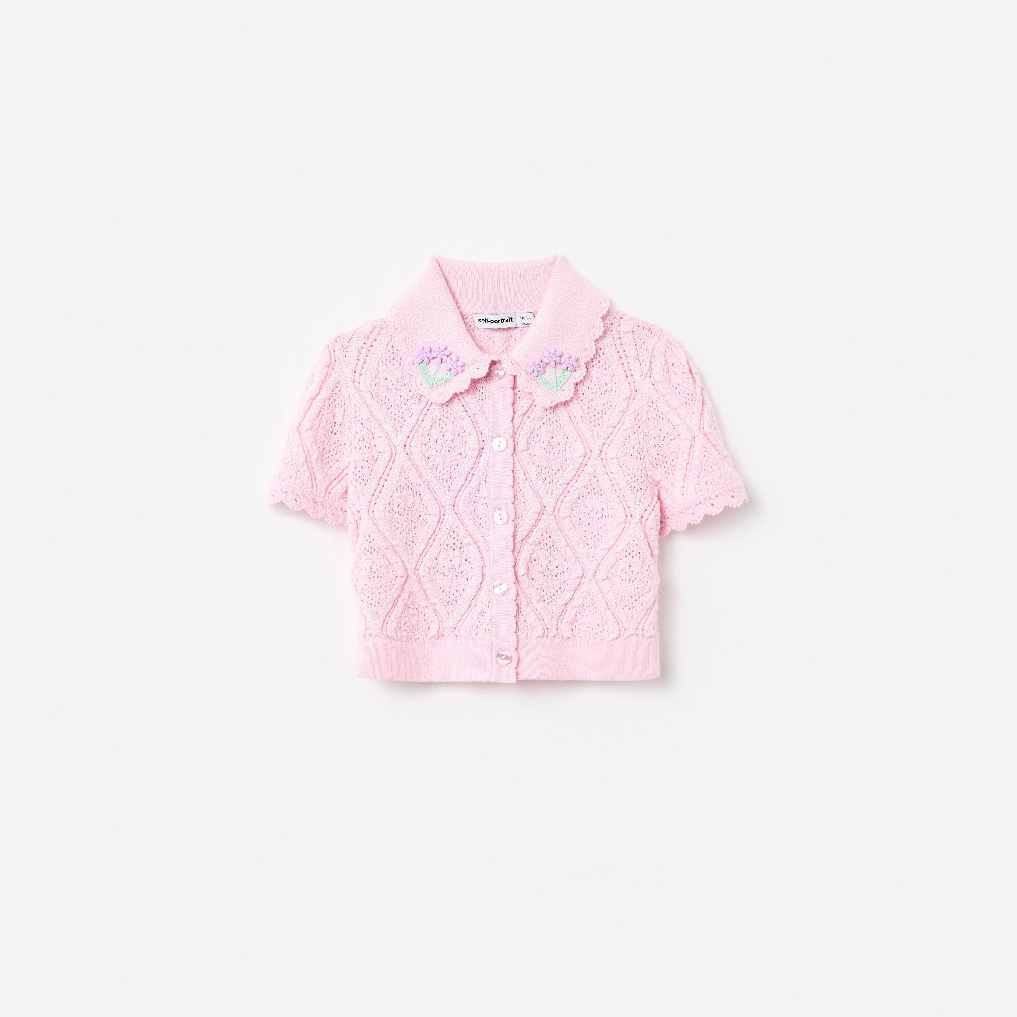 Pink Flower Embroidered Knit Top – self-portrait-US