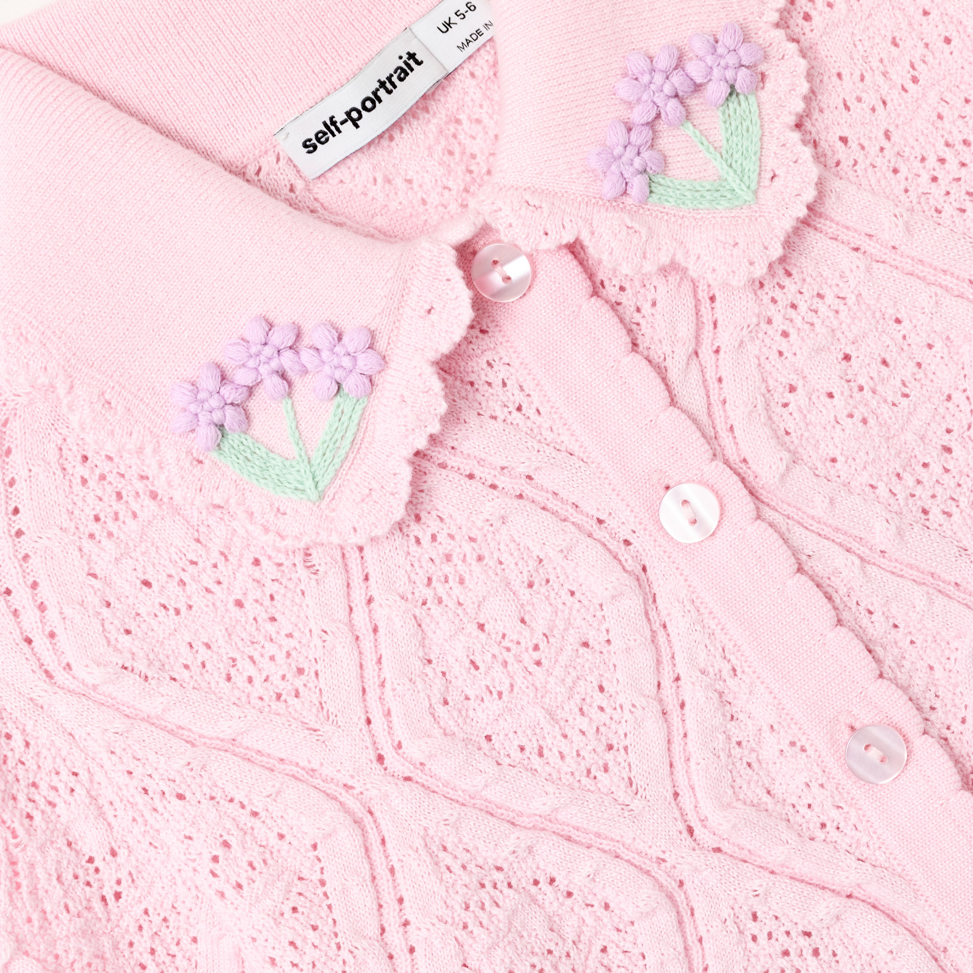 Pink Flower Embroidered Knit Top – self-portrait-US