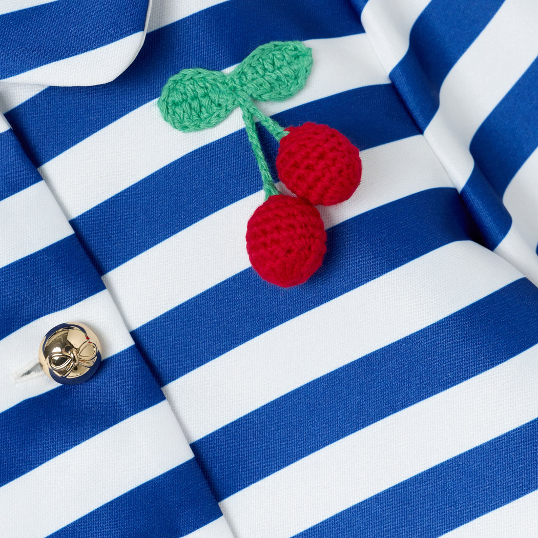 Navy Stripe Cherry Motif Jacket