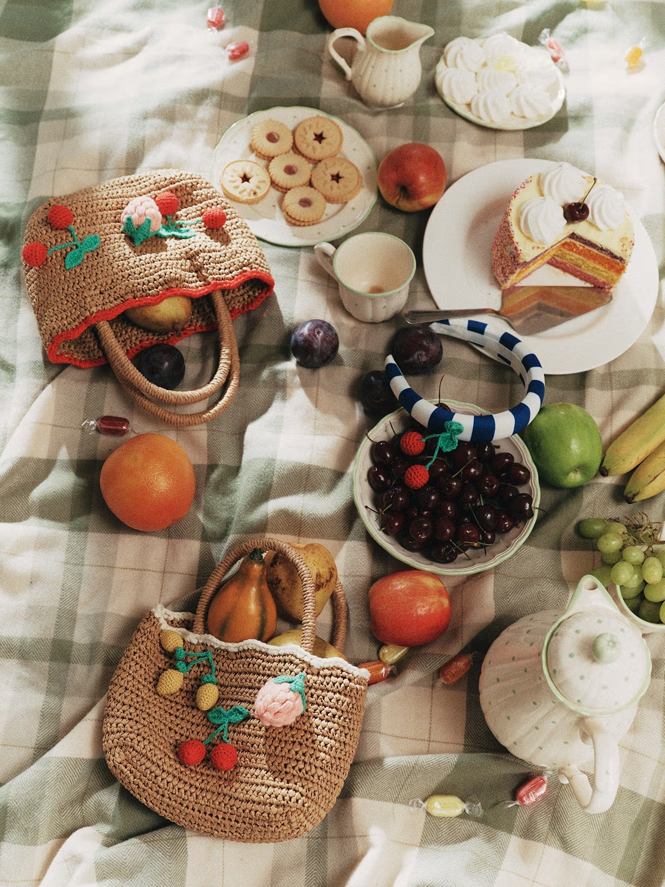 Raffia Cherry Tote Bag