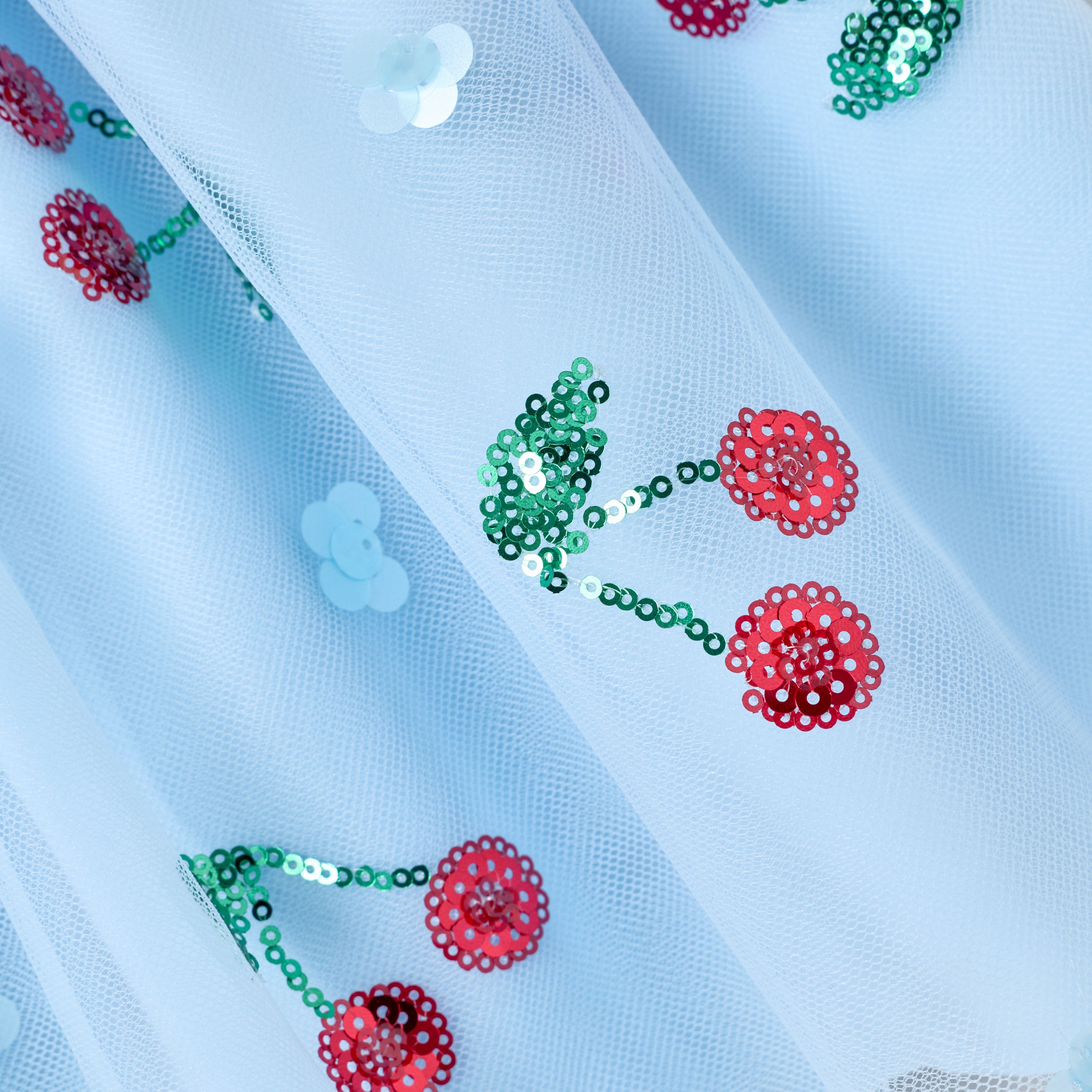 Blue Cherry Sequin Mesh Skirt