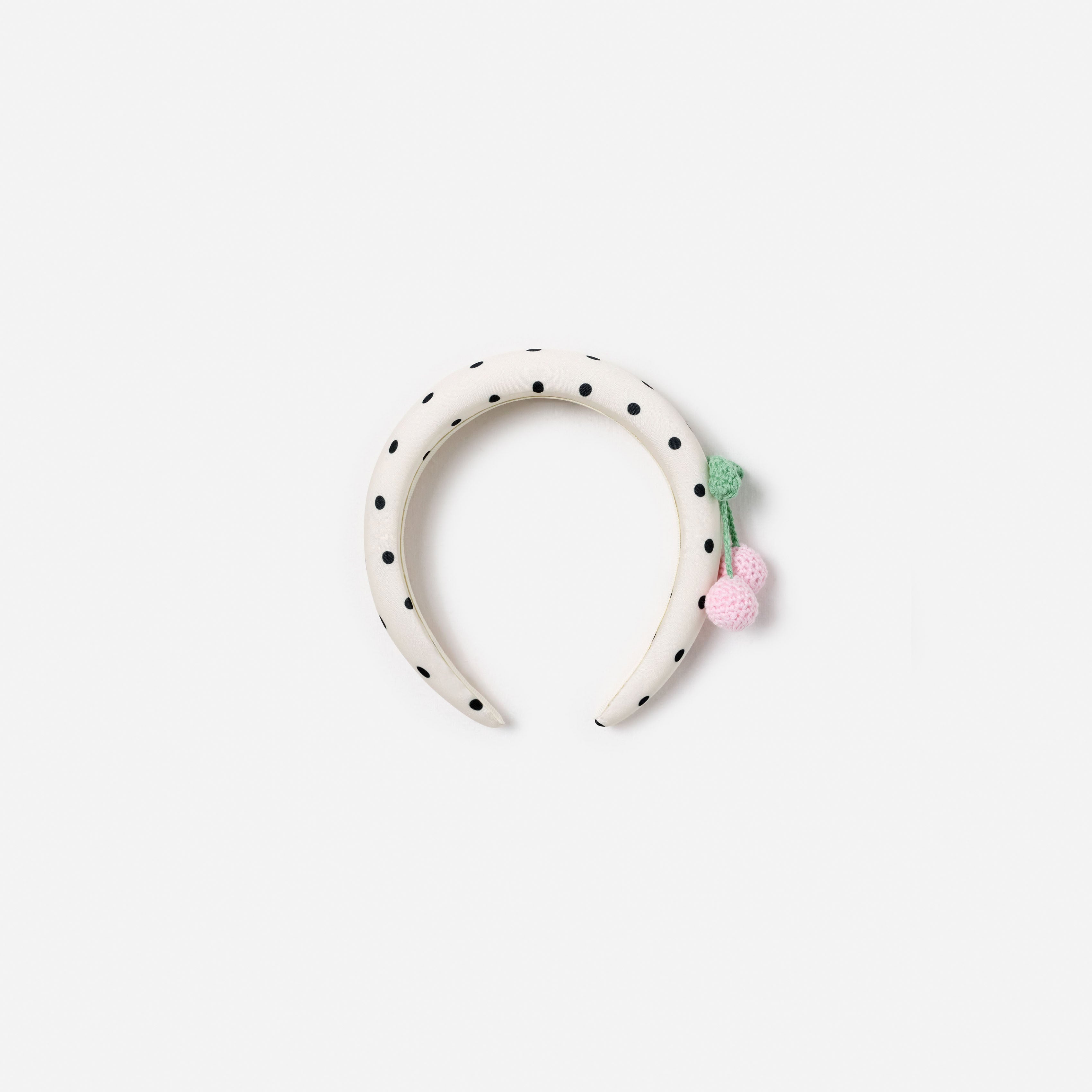 Cream Polka Dot Cherry Motif Headband