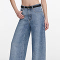 Rhinestone Croc Effect Wide Leg Jeans