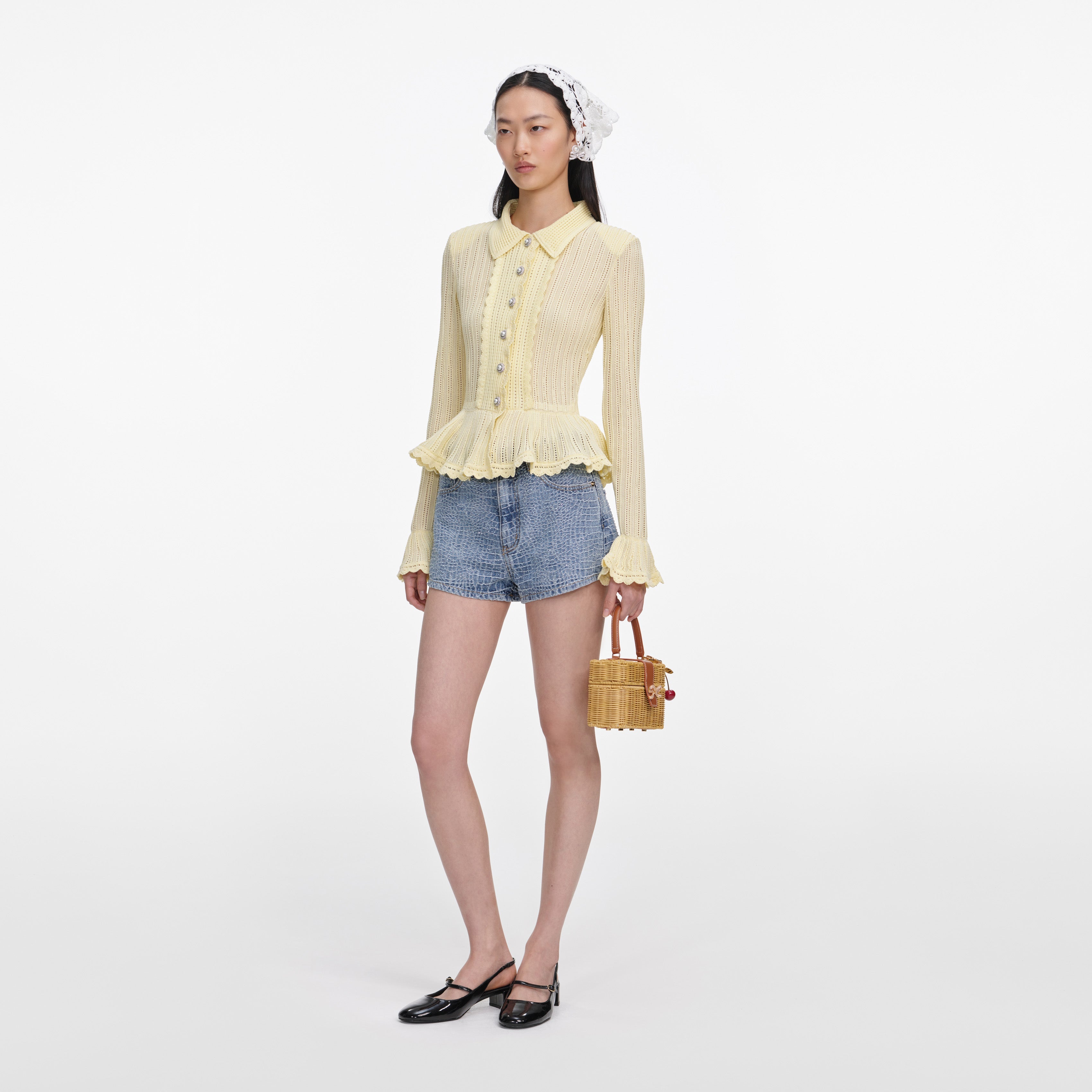 White Ramie Lace Frill Top – self-portrait-US