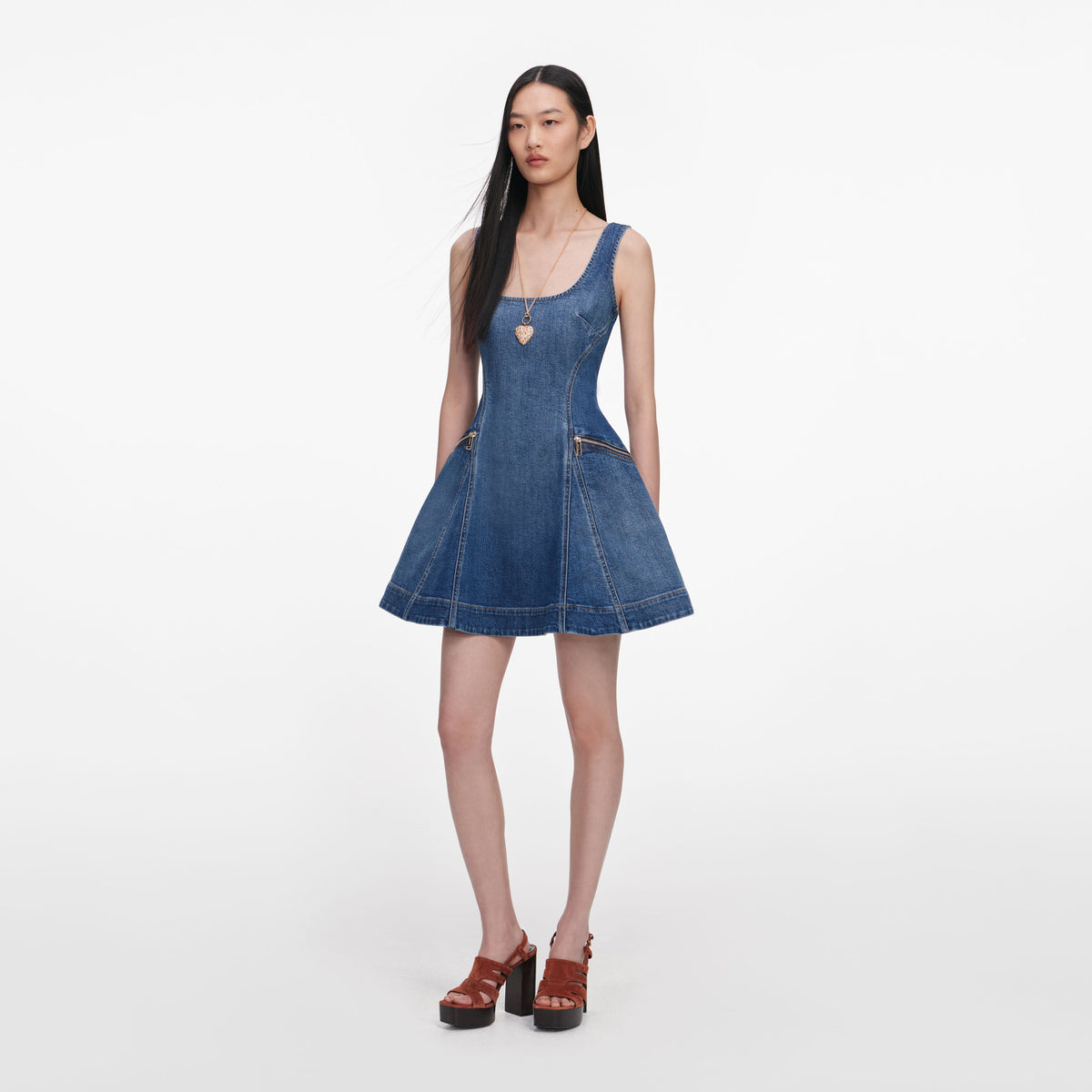 Self-Portrait-Short Flared Dress Blue-Dresses