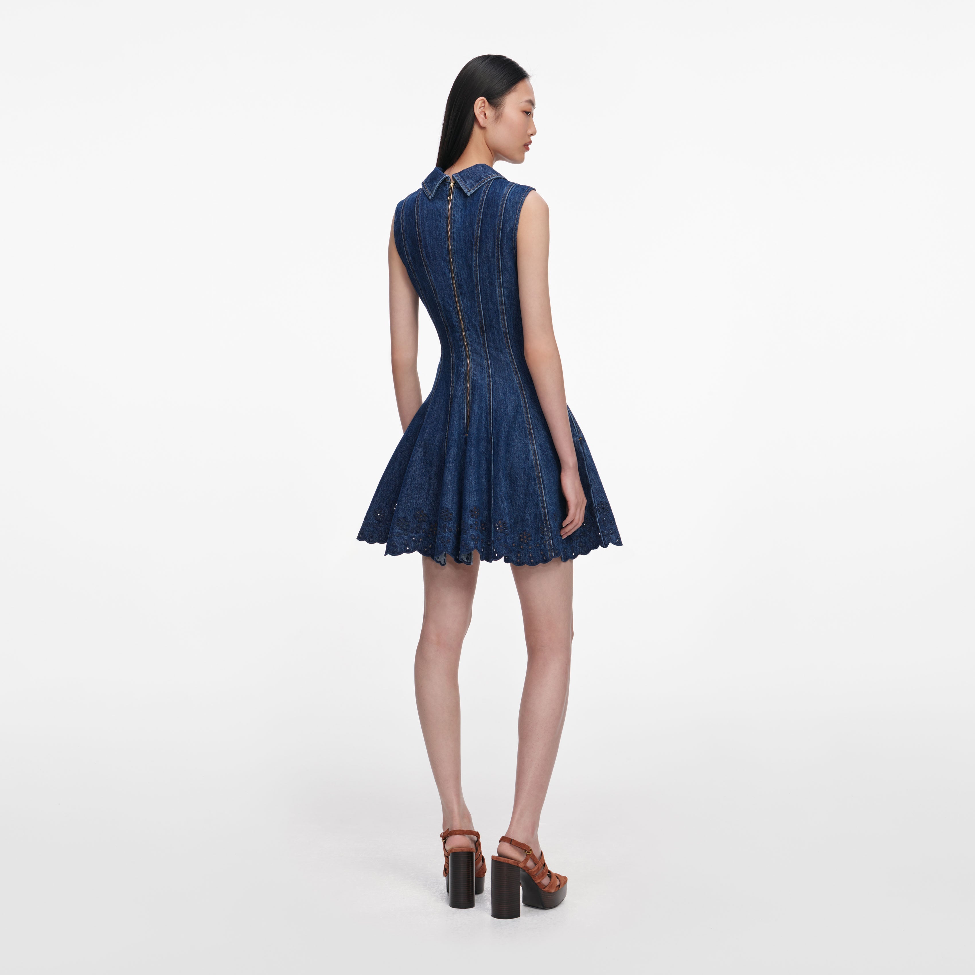Denim Broderie Mini Dress – self-portrait-US