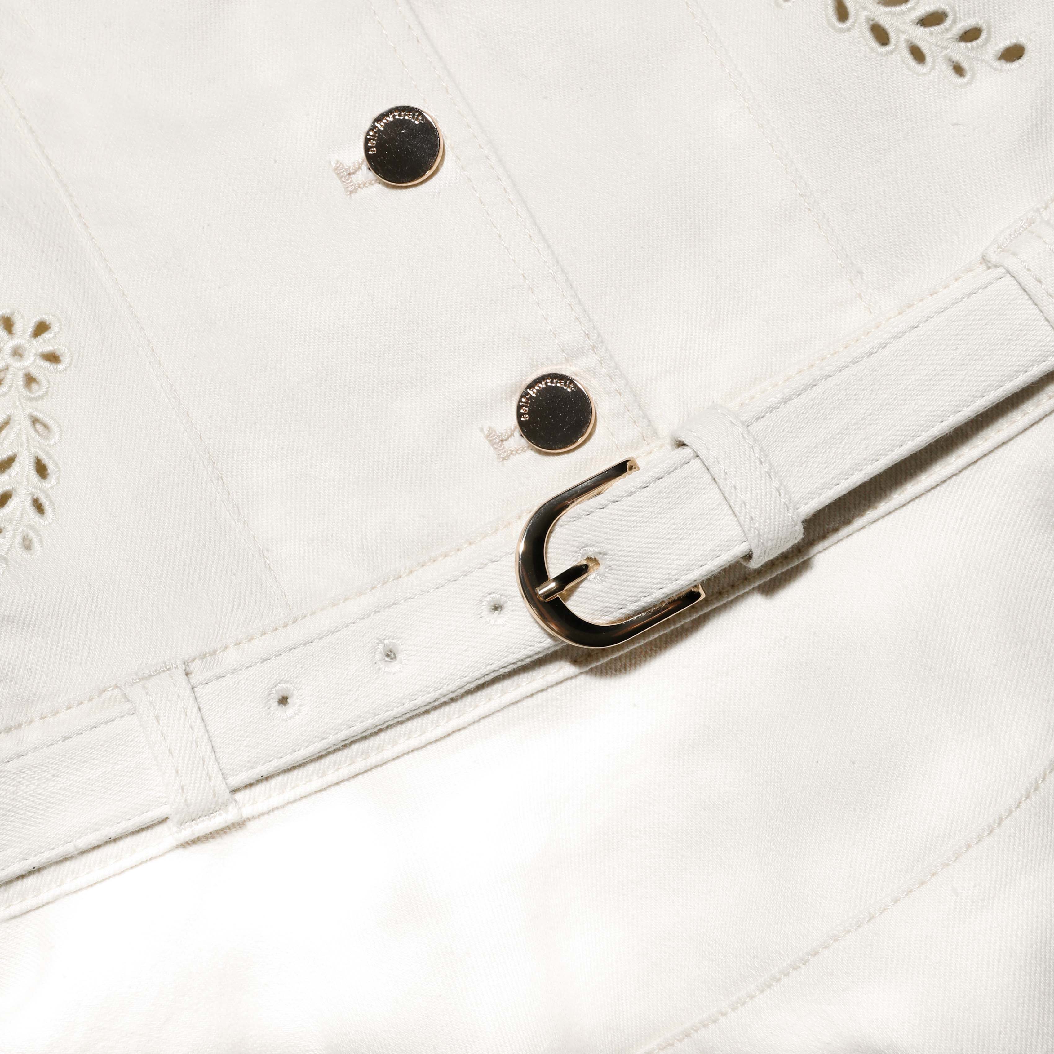 Cream Broderie Denim Sleeveless Mini Dress