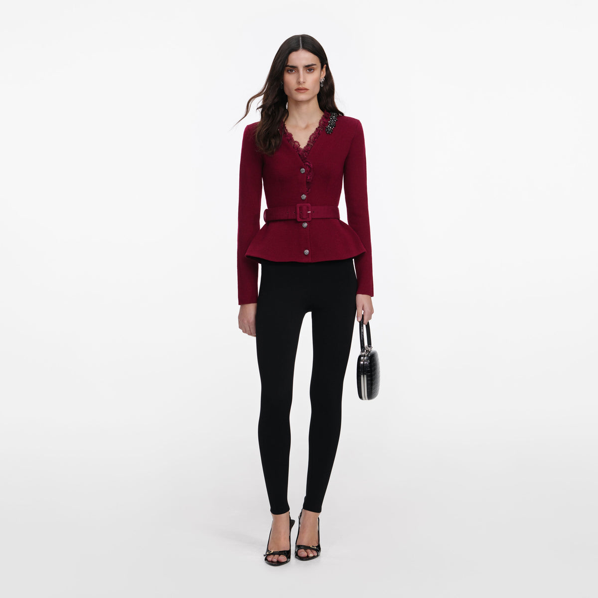 Burgundy Crystal Trim Cardigan – self-portrait-US
