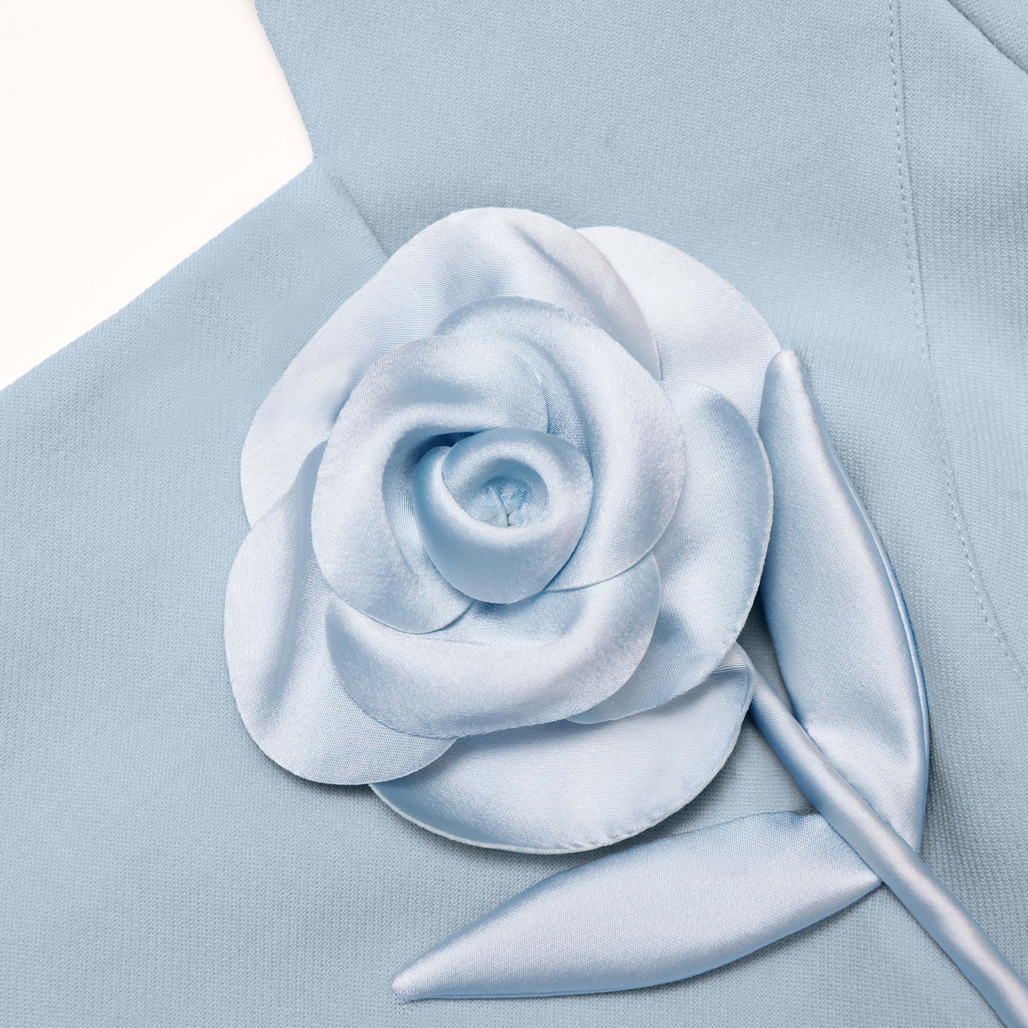 Blue 3D Flower Chiffon Midi Dress