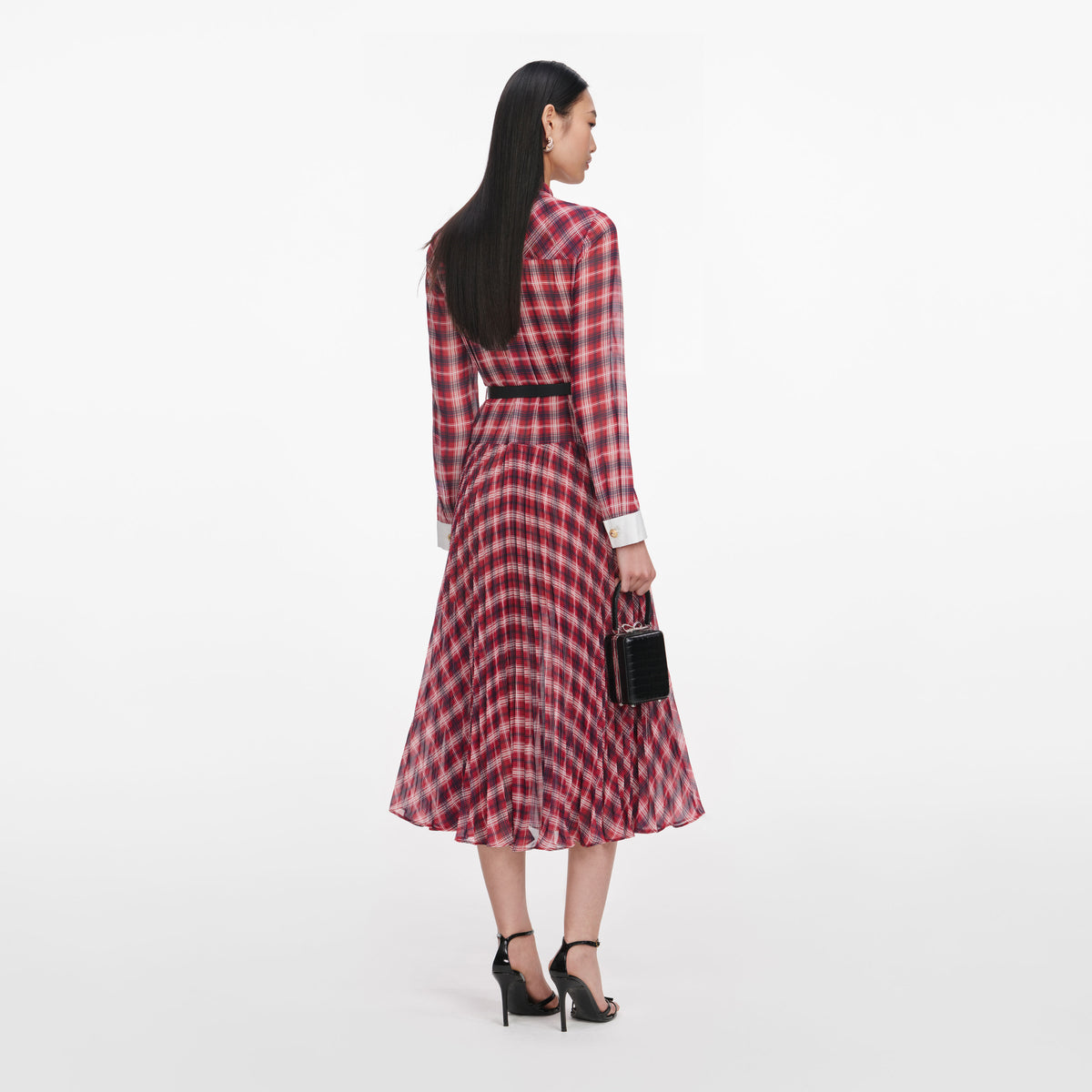 brown check chiffon midi dress Frankie Check Print Midi Dress Brown | Day Dresses