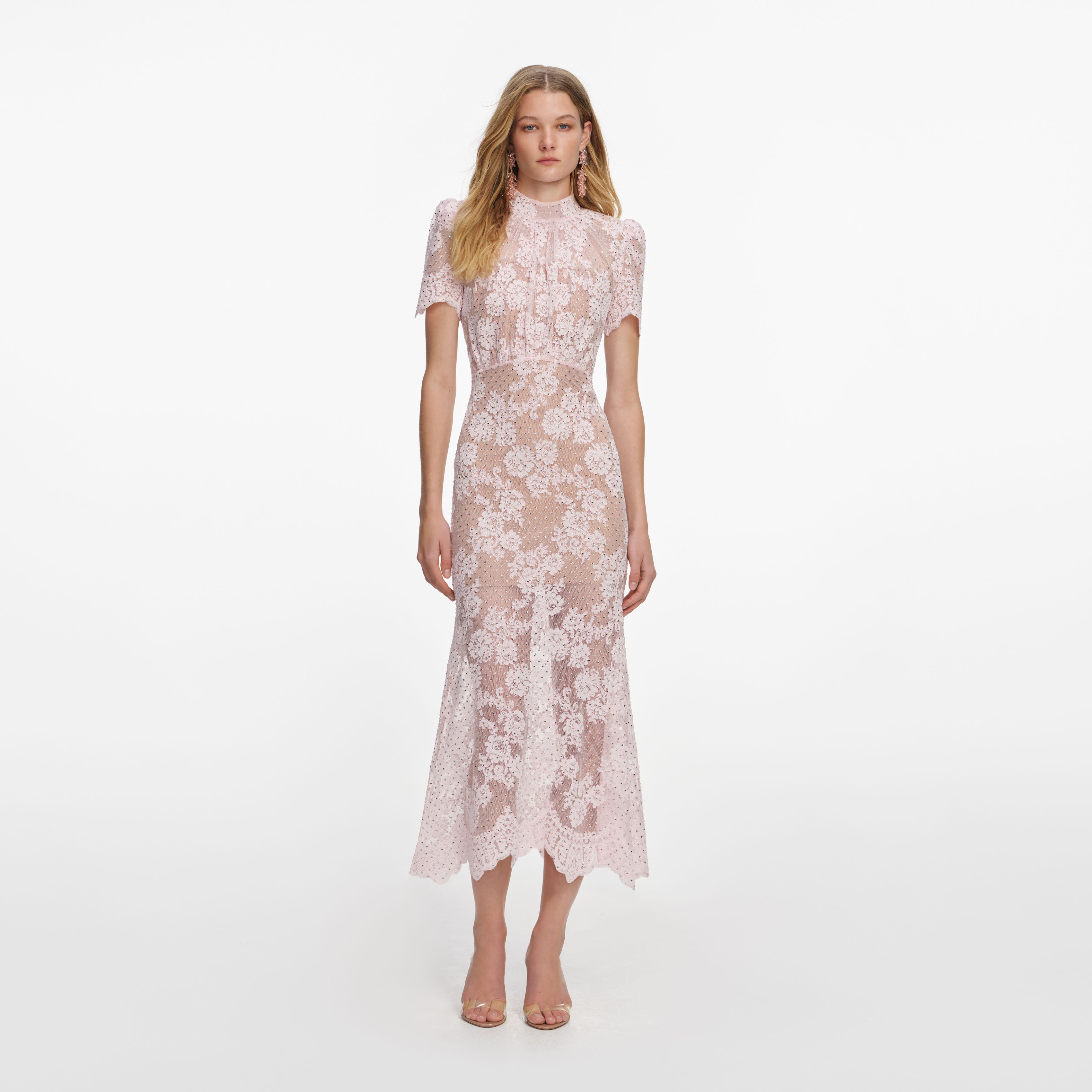 Blue Flower Lace Midi Dress – self-portrait-US