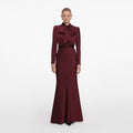 Burgundy Tie Neck Satin Maxi Dress