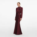 Burgundy Tie Neck Satin Maxi Dress