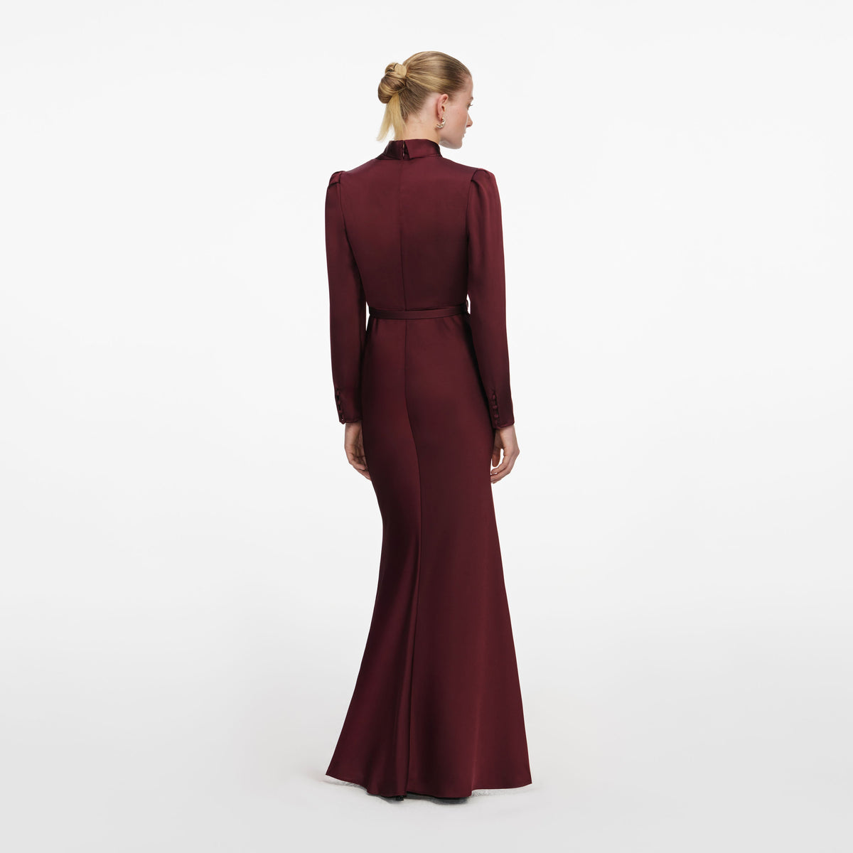 self portrait burgundy dress self-portrait - Tie Neck Satin Maxi Occasion Dress Color:Blue/Silver delicate floral motifs add Womens Dresses Olive Green