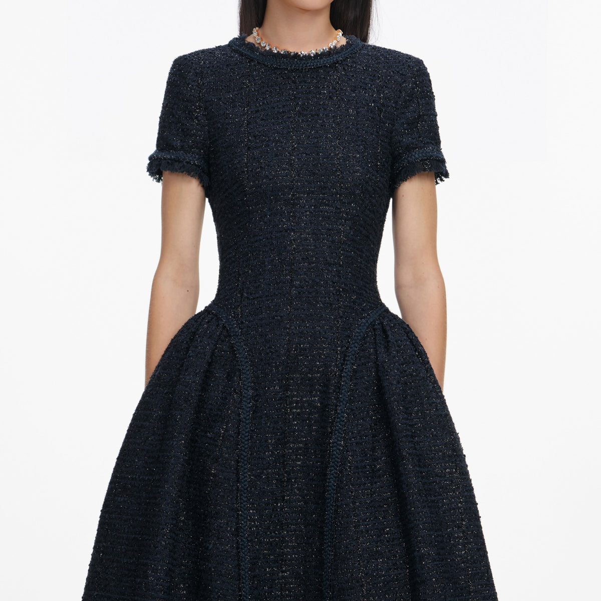 navy metallic boucle maxi dress self-portrait - Navy Metallic Boucle Midi Dress