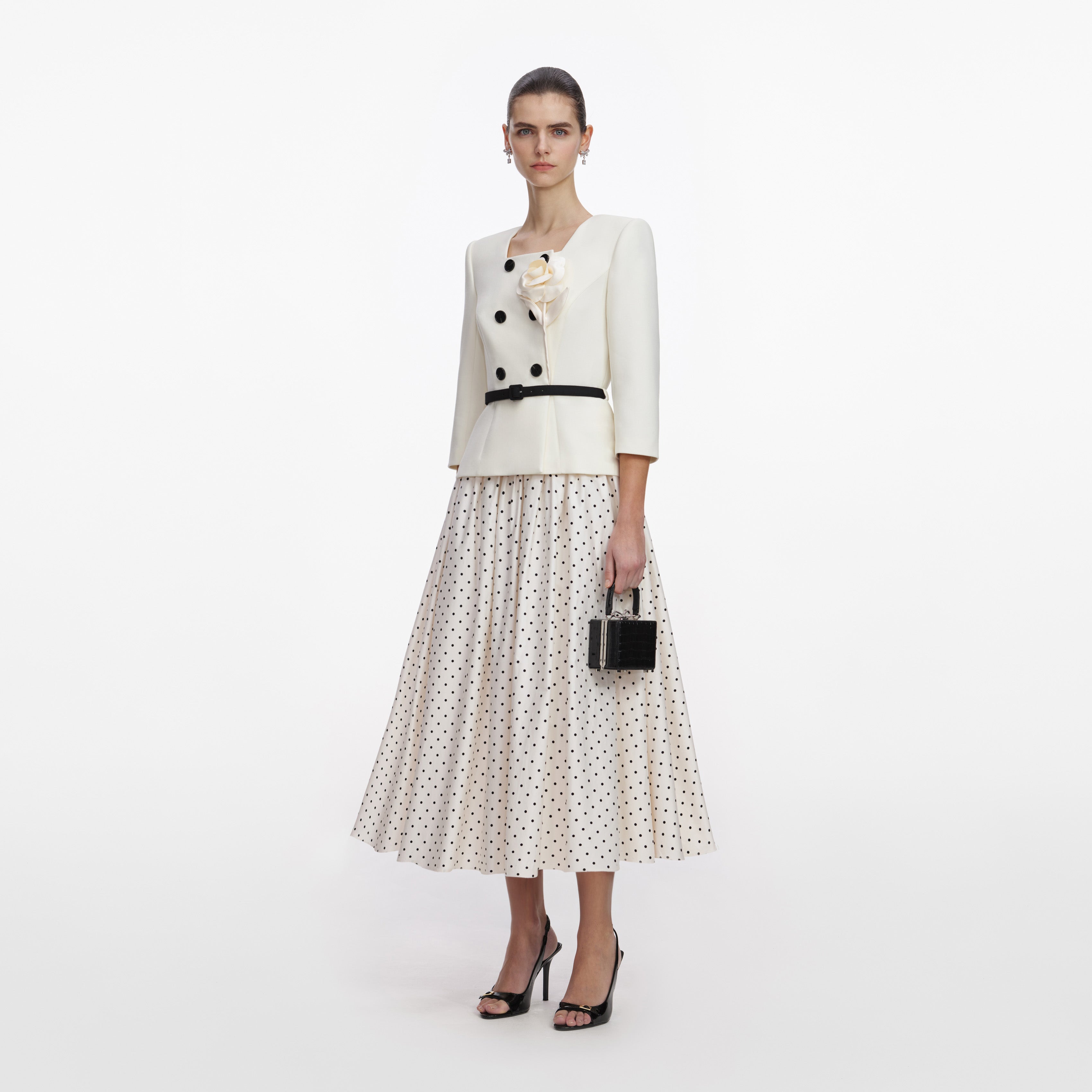 Grey Tailored Polka Dot Midi Dress – self-portrait-US