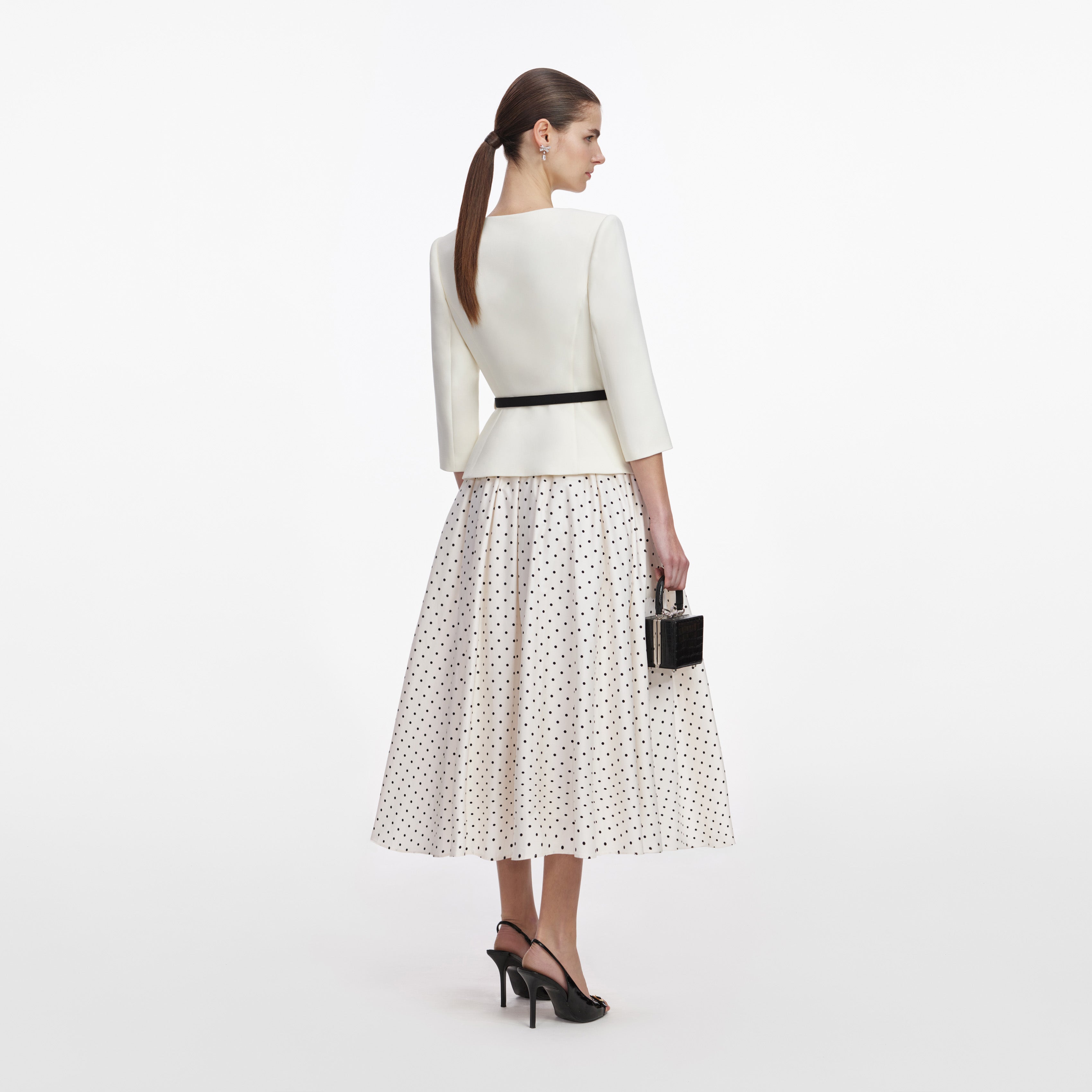Cream 3D Flower Polka Dot Midi Dress – self-portrait-US