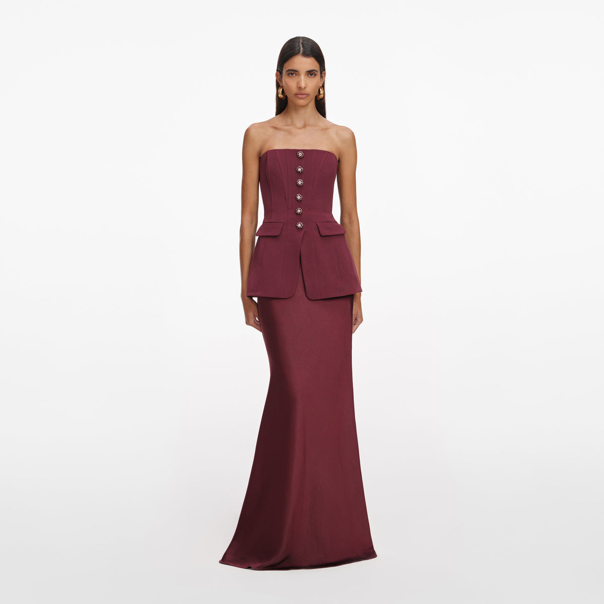 self-portrait - Burgundy Bandeau Maxi Dress - US 8 self-portrait - Burgundy Bandeau Maxi Dress - US 8