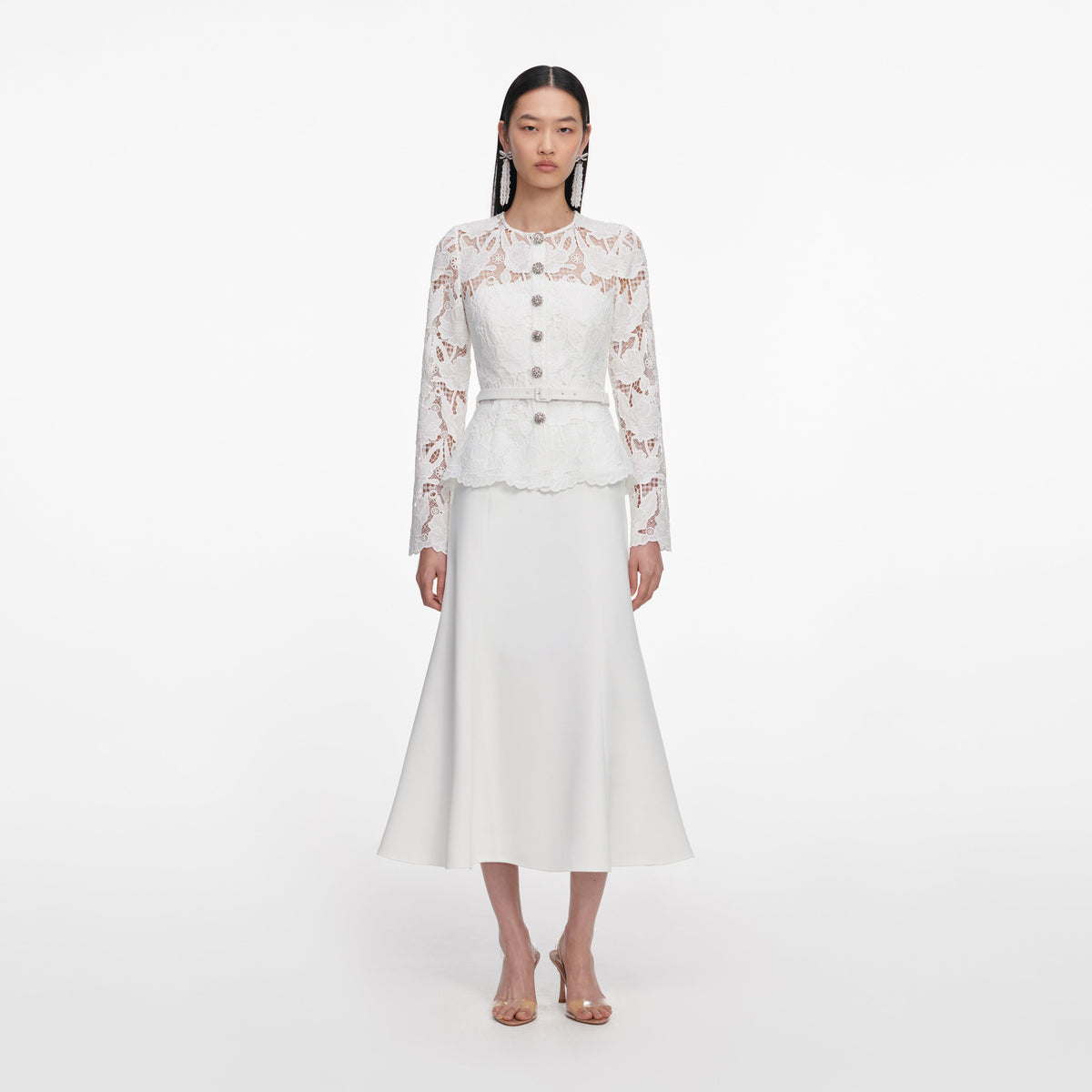 self portrait white cord lace midi dress White Lace Crepe Midi Dress – self-portrait-US