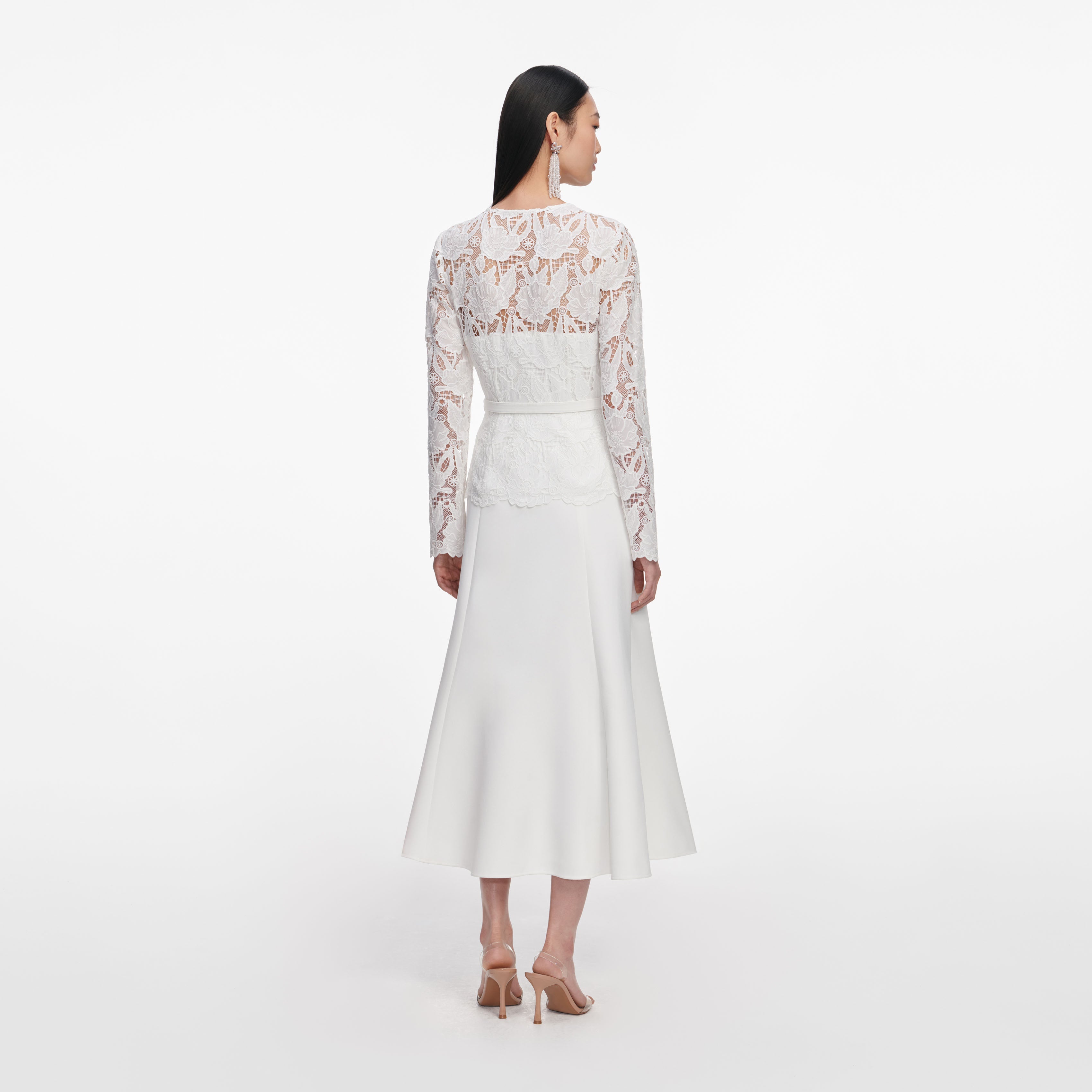 White Lace Crepe Midi Dress – self-portrait-US
