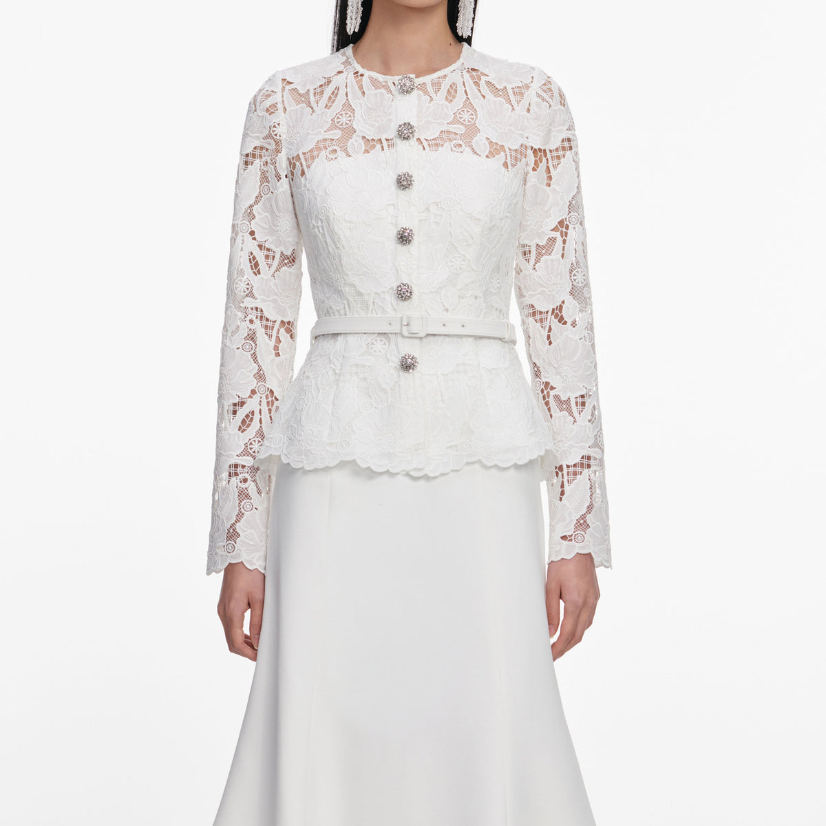 self portrait white lace panel midi dress self-portrait - White Linen Lace Insert Midi Dress