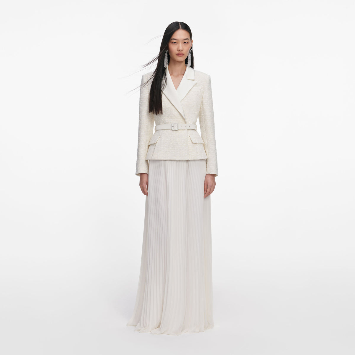 self portrait pleated chiffon maxi dress Cream Tailored Boucle Chiffon Maxi Dress – self-portrait-US