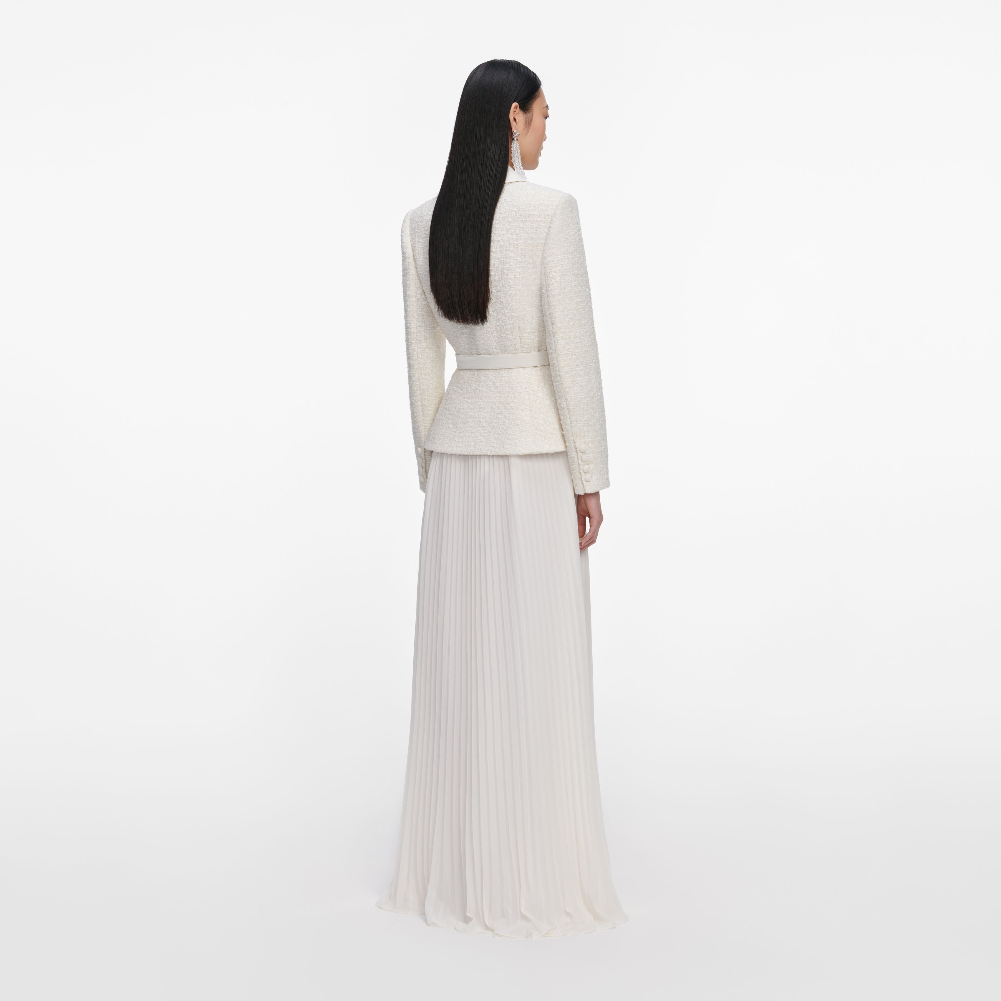 Cream Tailored Boucle Chiffon Maxi Dress – self-portrait-US