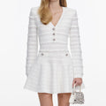 White Pointelle Diamante Knit Mini Dress