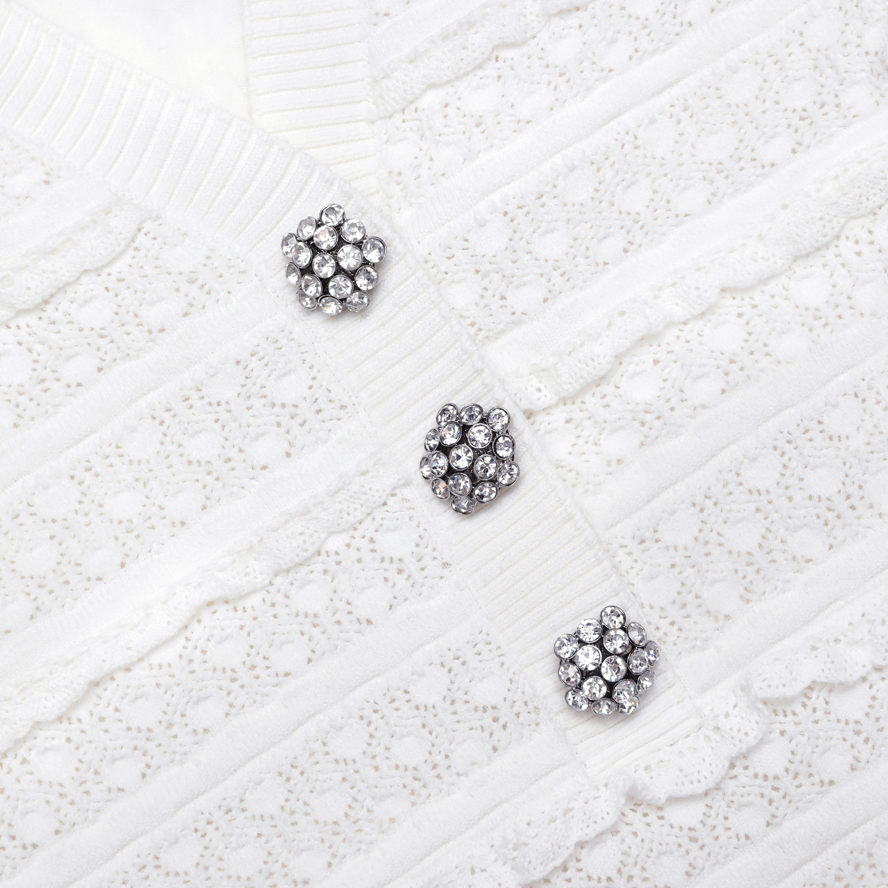 White Pointelle Diamante Knit Mini Dress