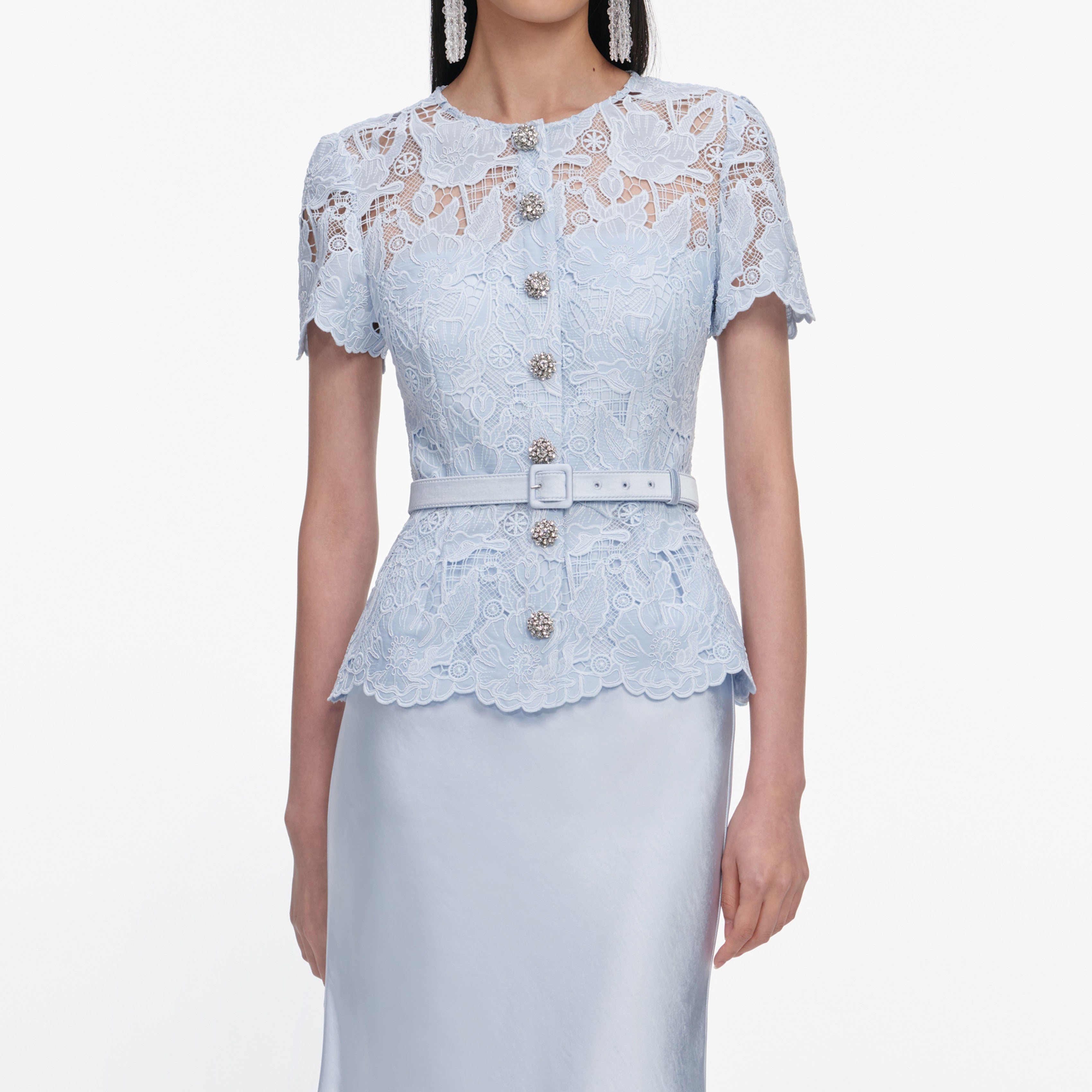 Blue Lace Satin Maxi Dress – self-portrait-US
