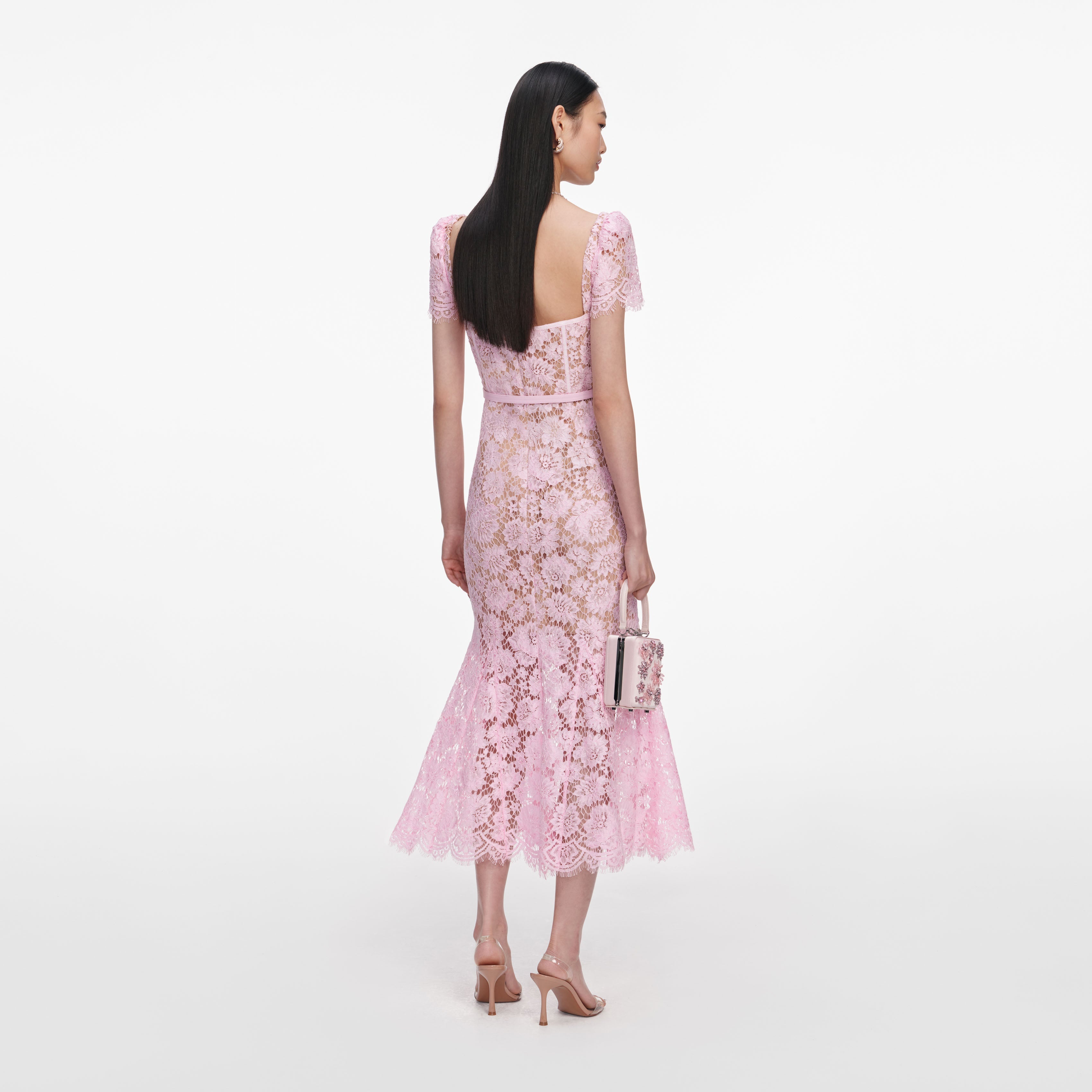 Pink Fine Lace Midi Dress