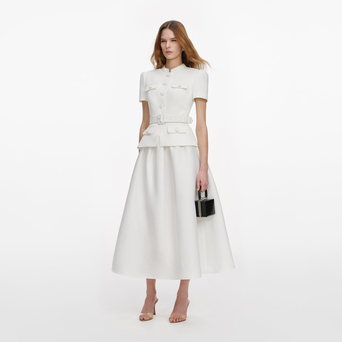 white dresses and skirts Lace Skirt Short Sleeve Dress  Filly Flair Dress with a flared skirt at the bottom MELITTA BAUMEISTER | DRESSES +