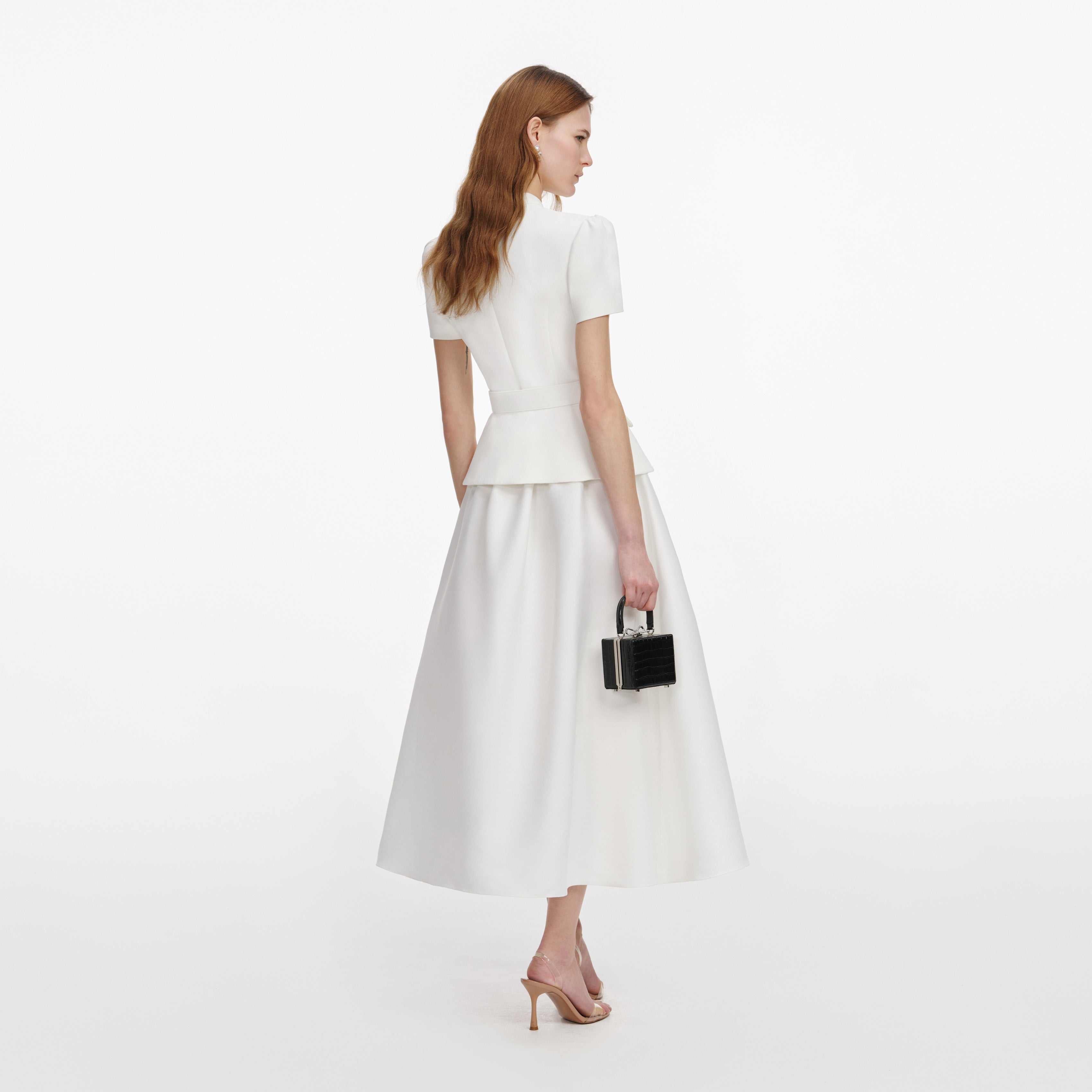 White Tailored Taffeta Midi Dress