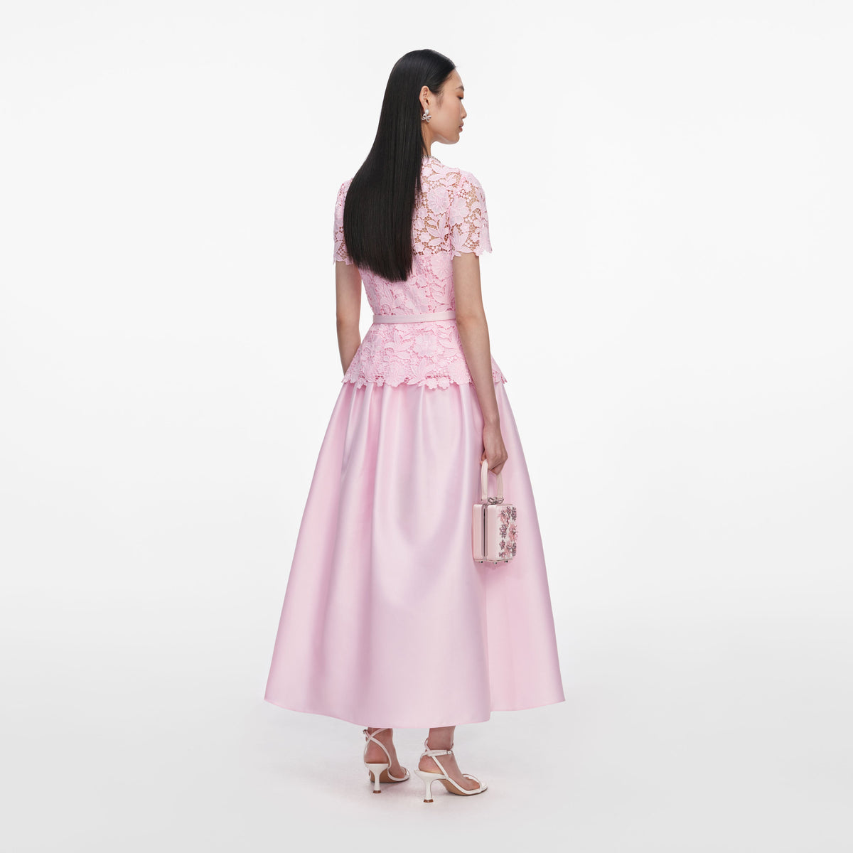 self portrait pink lace midi dress Pink Lace Taffeta Midi Dress – self-portrait-US