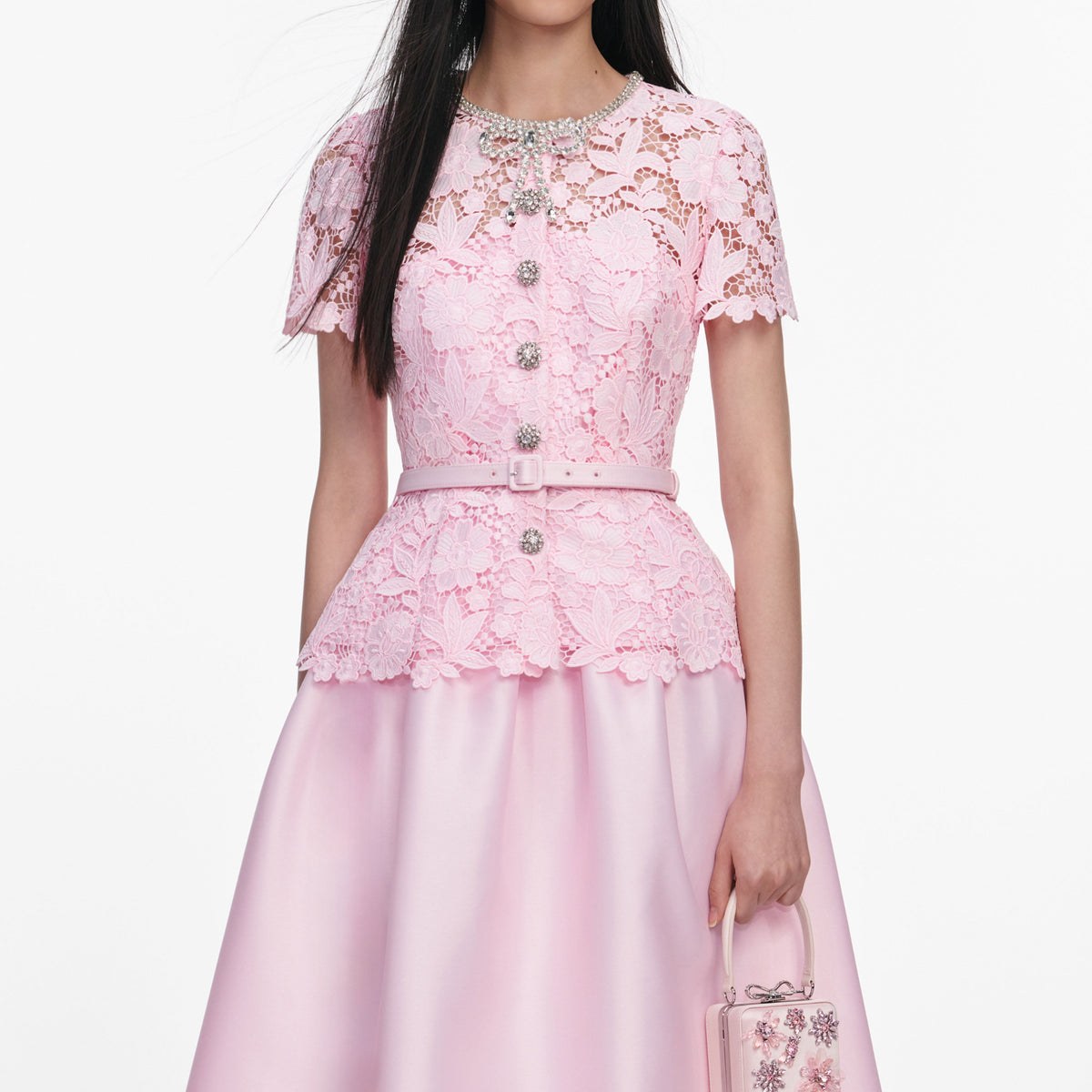 Pink Lace Taffeta Midi Dress – self-portrait-US