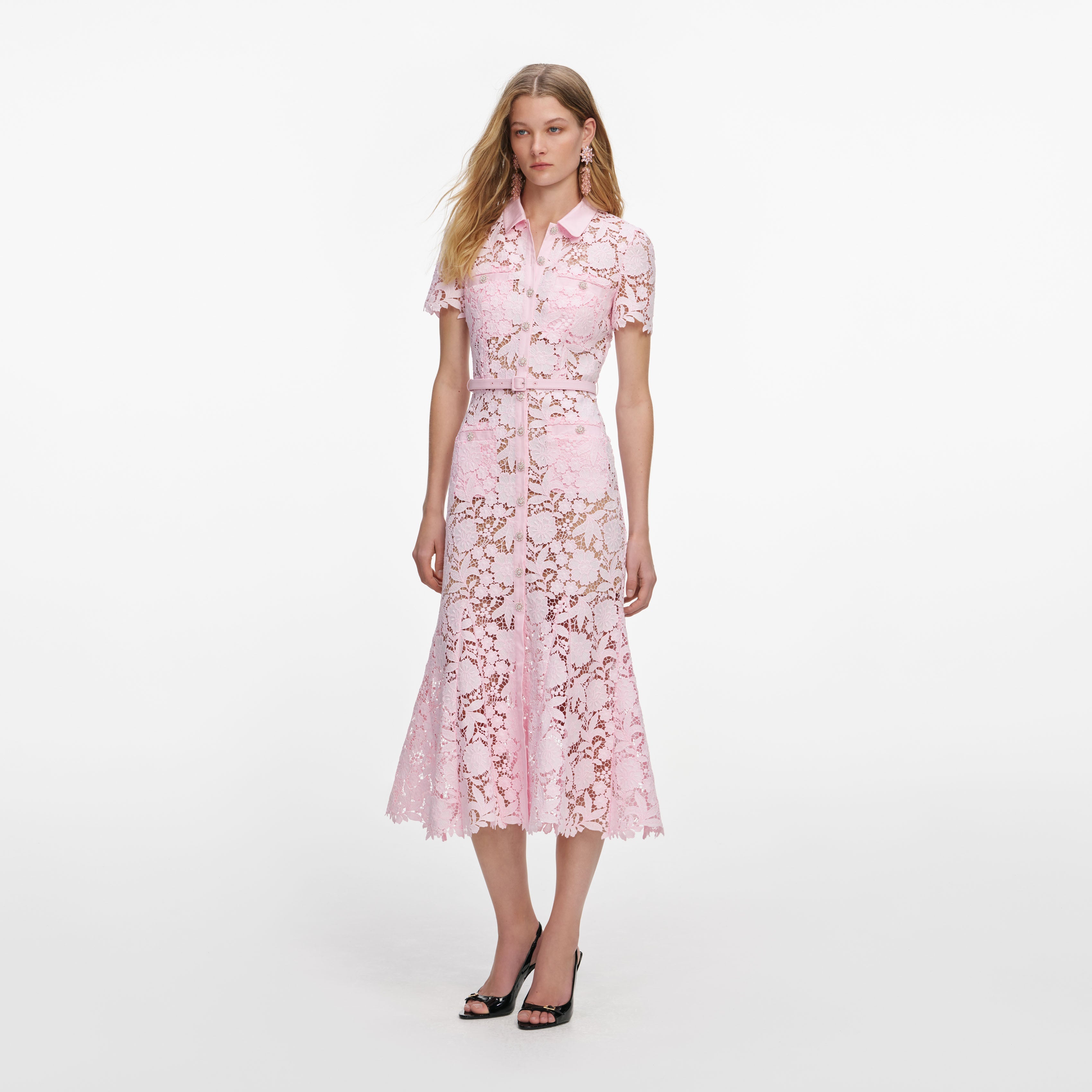 Pink Crochet Lace Midi Dress – self-portrait-US