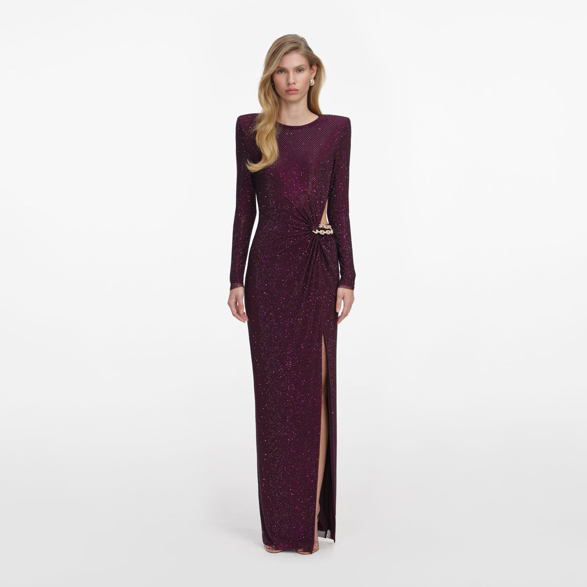 self-portrait - Burgundy Rhinestone Embellished Maxi Dress - US 12