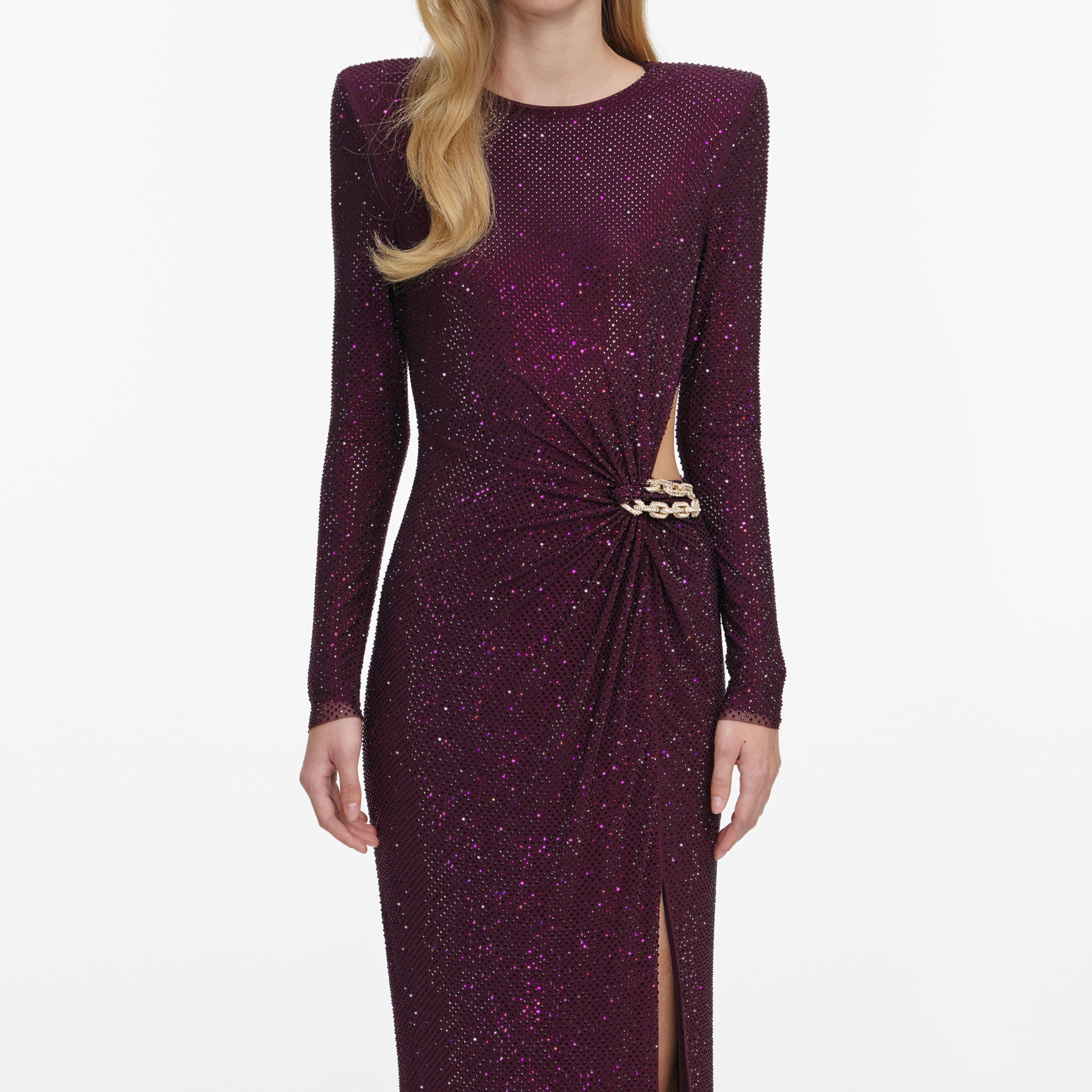 self portrait rhinestone embellished maxi dress Burgundy Rhinestone Embellished Maxi Dress – self-portrait-US