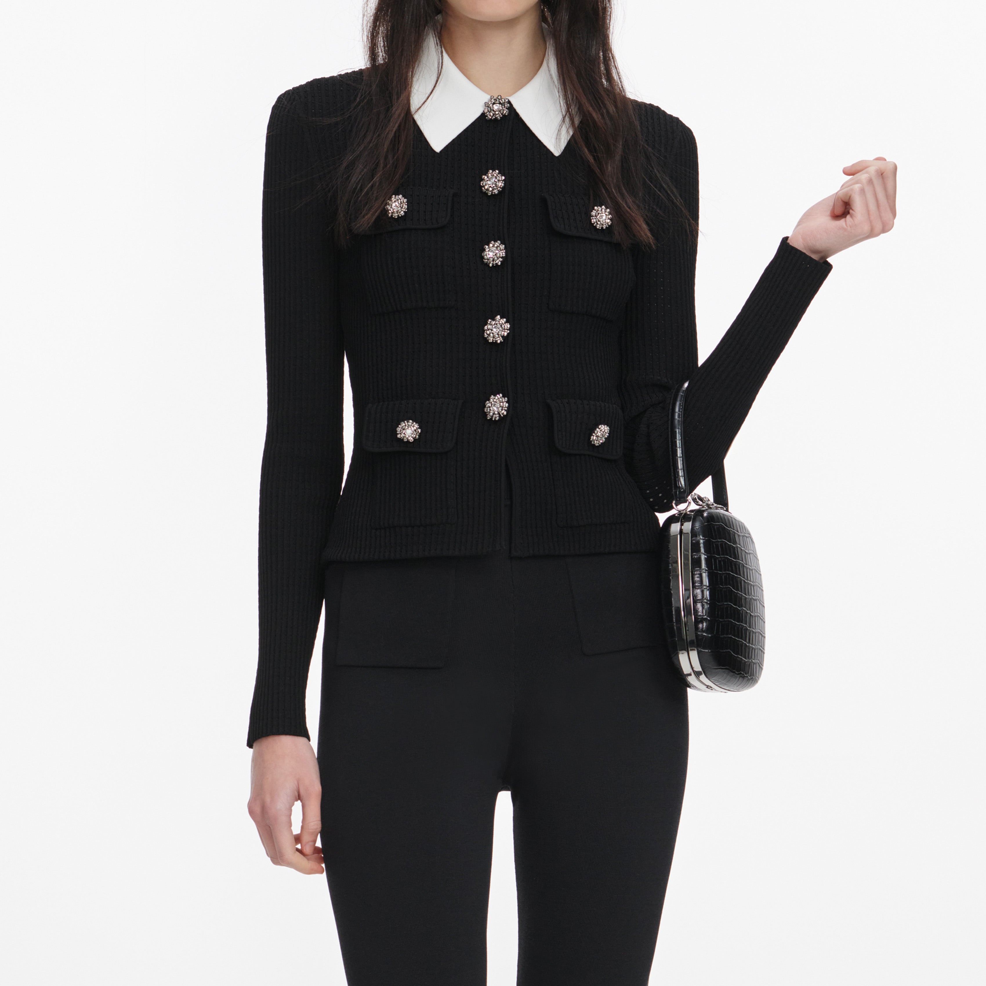 Black Tailored Knit Top – self-portrait-US