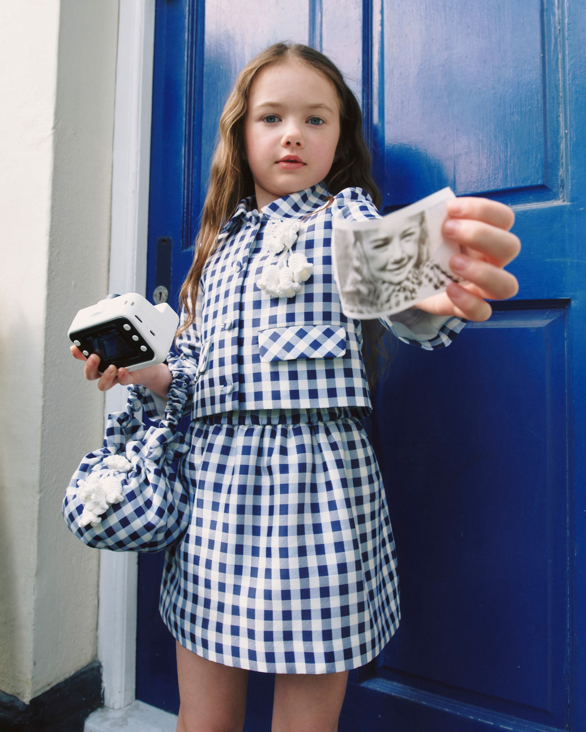 Navy Gingham Taffeta Skirt – self-portrait-US