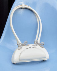 Cream Leather Curved Mini Shoulder Bag