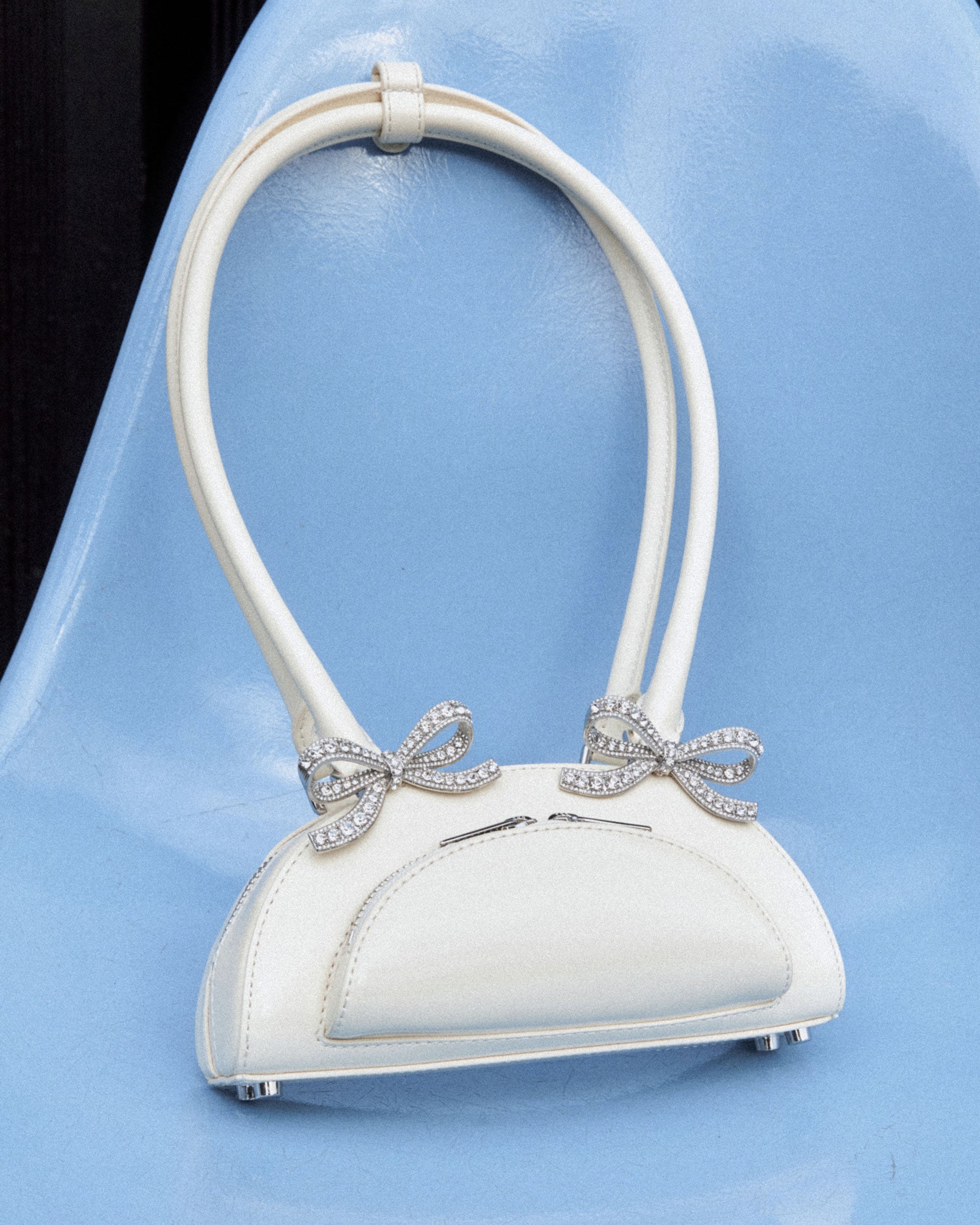 Cream Leather Curved Mini Shoulder Bag