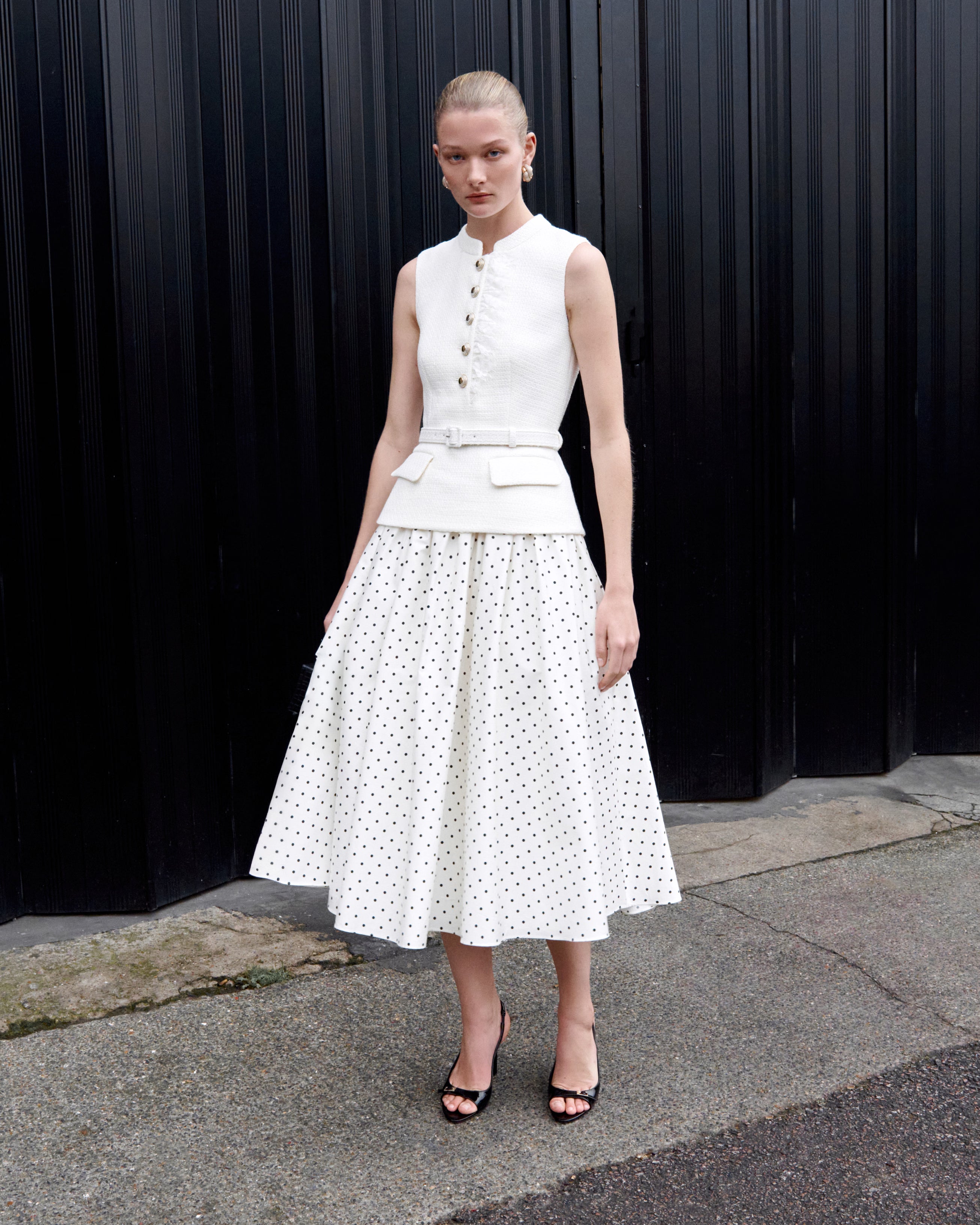 Cream Boucle Polka Dot Midi Dress – self-portrait-US