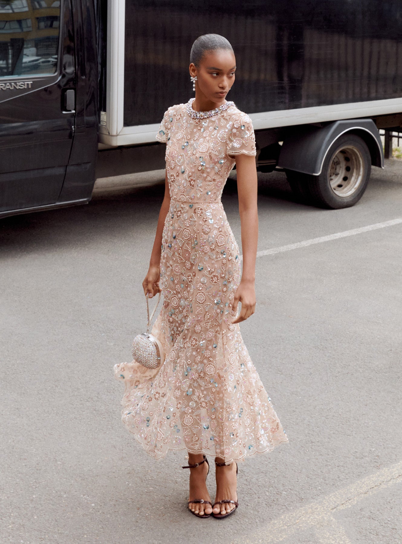 midi sequin dress Champagne Sequin Embroidered Midi Dress – self-portrait-US