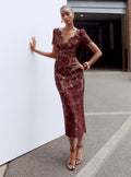 Burgundy Floral Lace Midi Dress