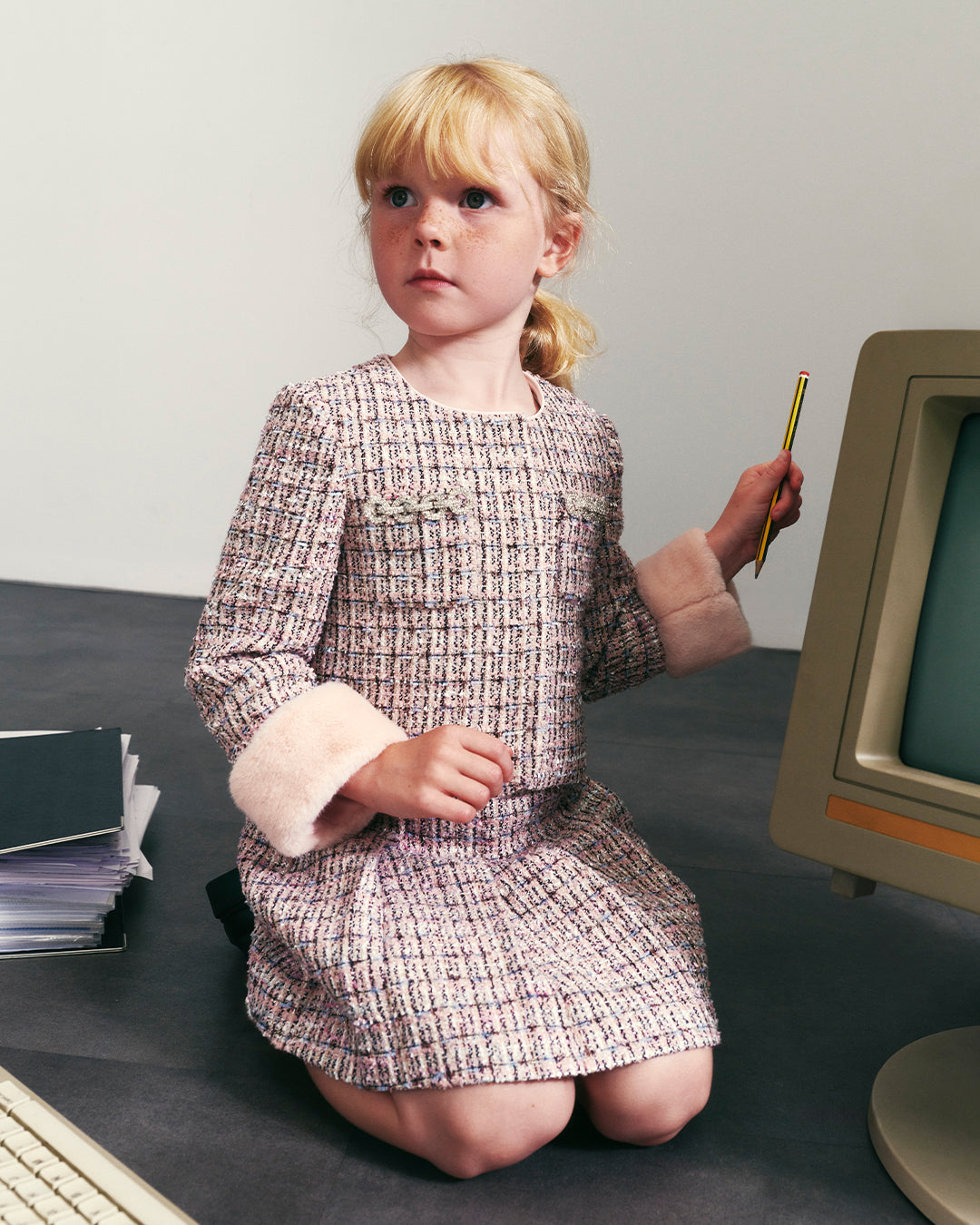 Pink Boucle Fur Jacket