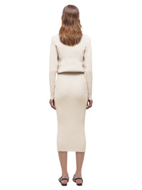 Cream Ribbed Knit Midi Dress