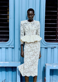 Yellow Lace Peplum Midi Dress