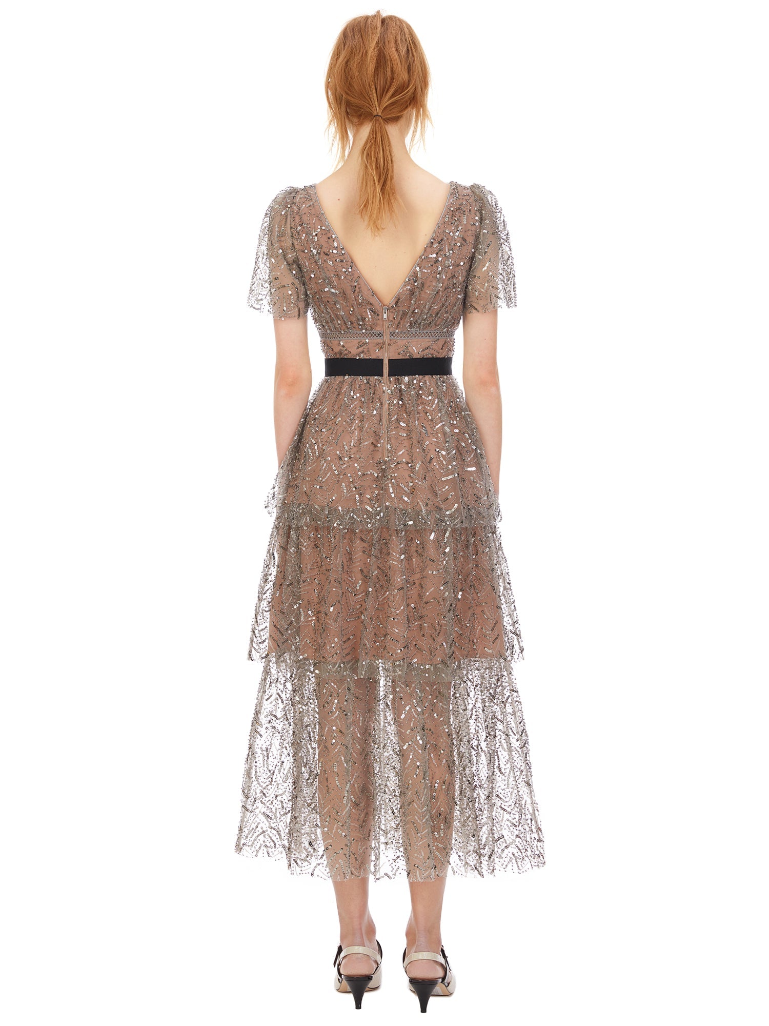 Leaf Sequin Midi Dress